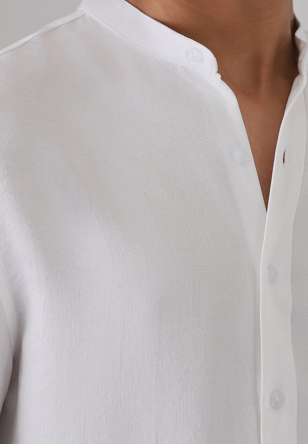 White Plain Mandarin Collar Shirt
