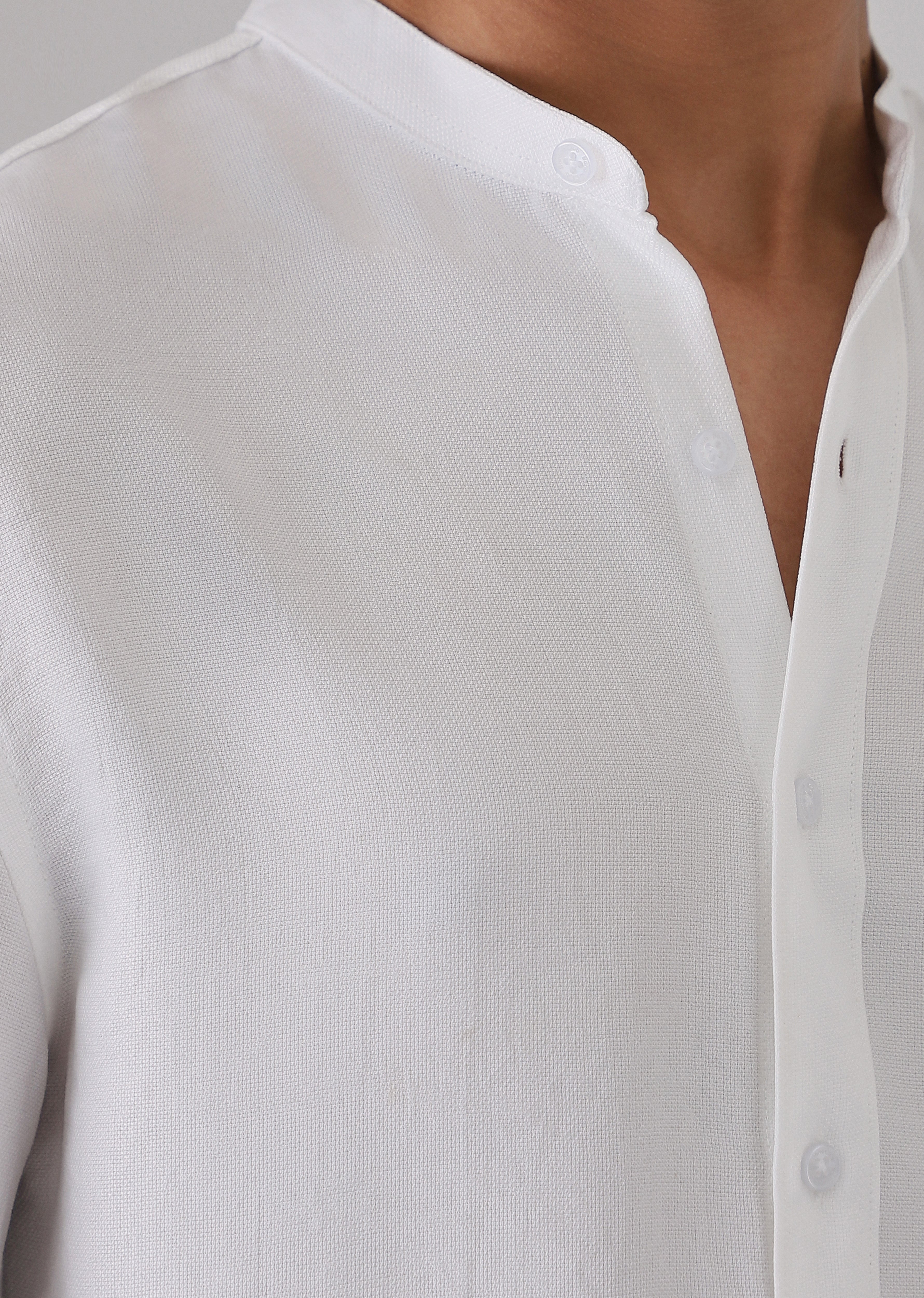 White Plain Mandarin Collar Shirt