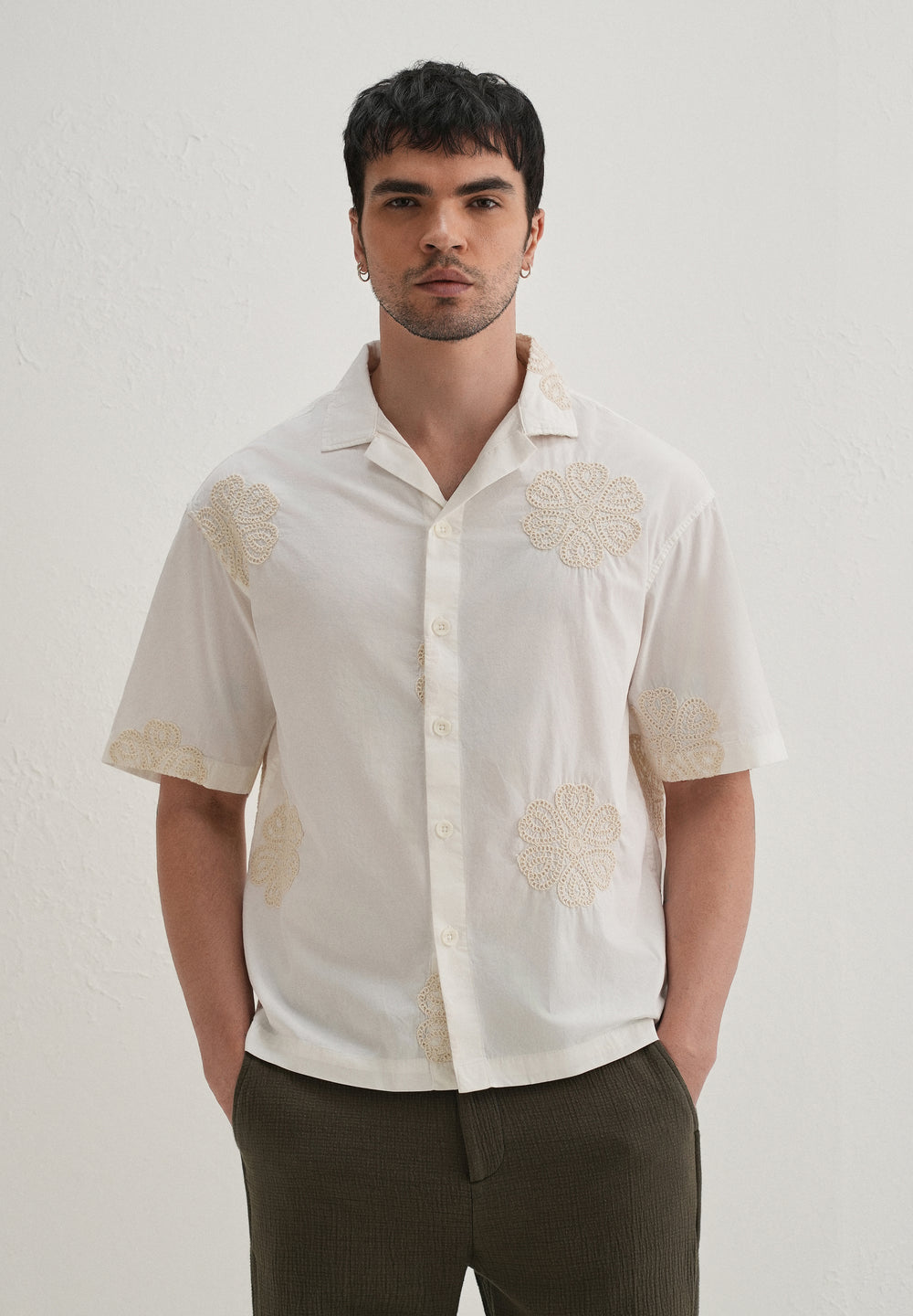White Medallion Embroidered Shirt