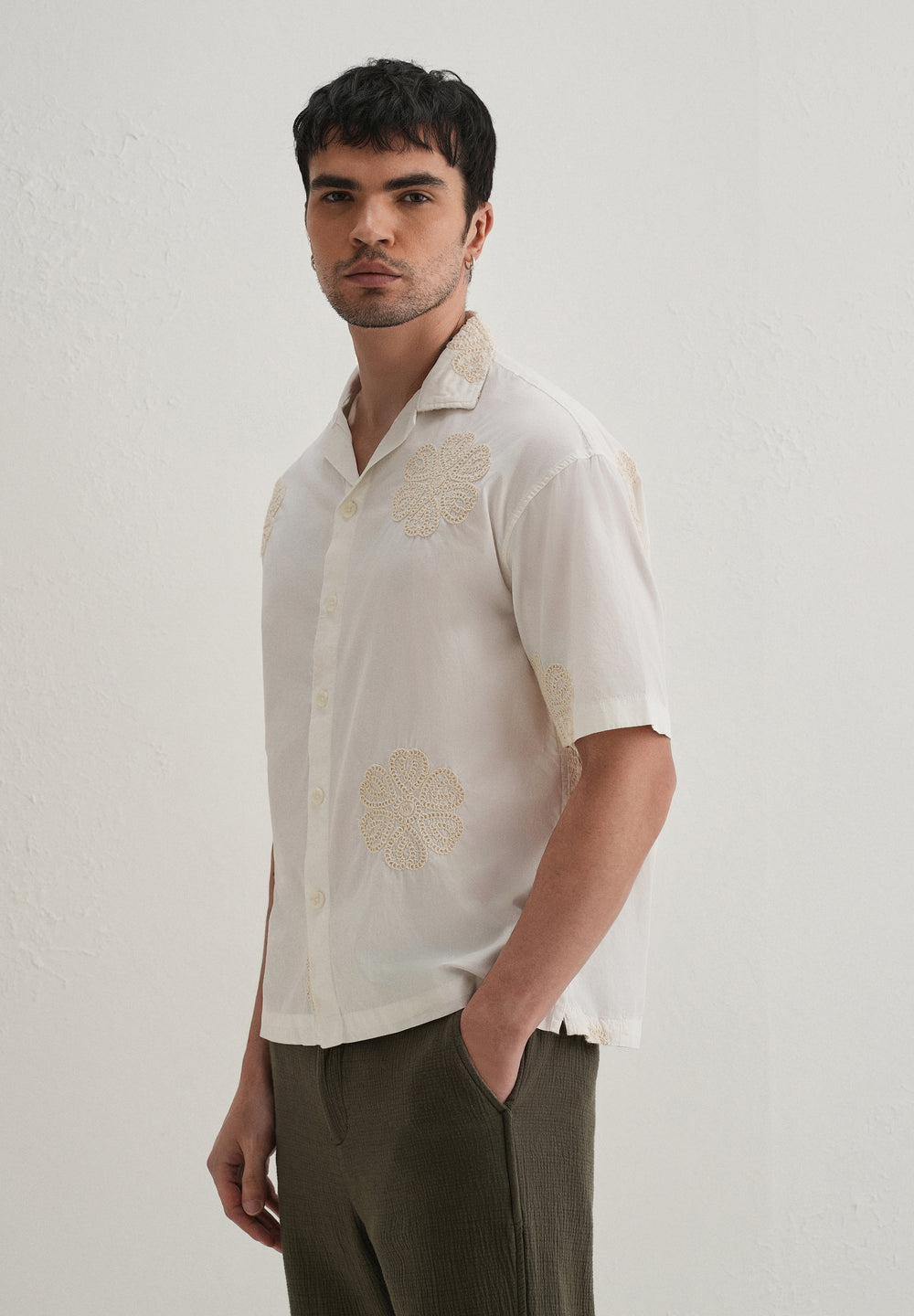 White Medallion Embroidered Shirt