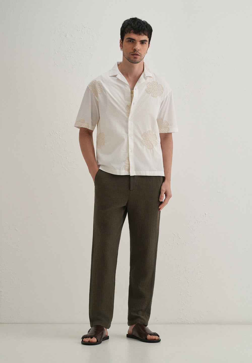 White Medallion Embroidered Shirt