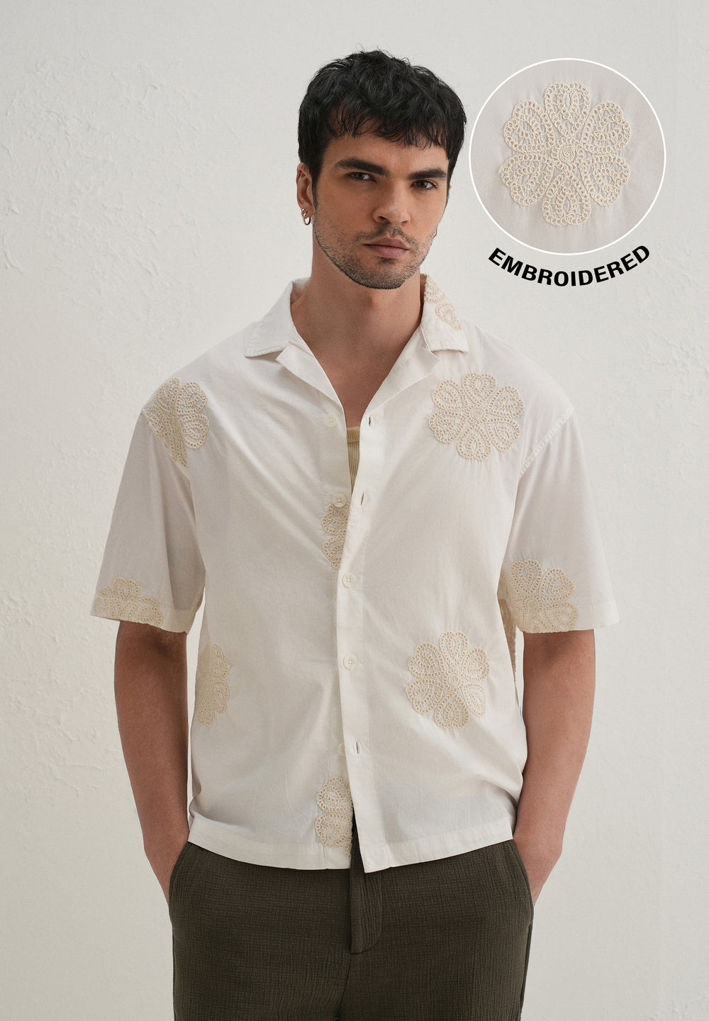 White Medallion Embroidered Shirt
