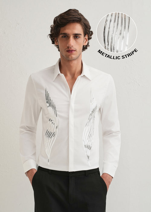 White Metallic Flare Designer Shirt