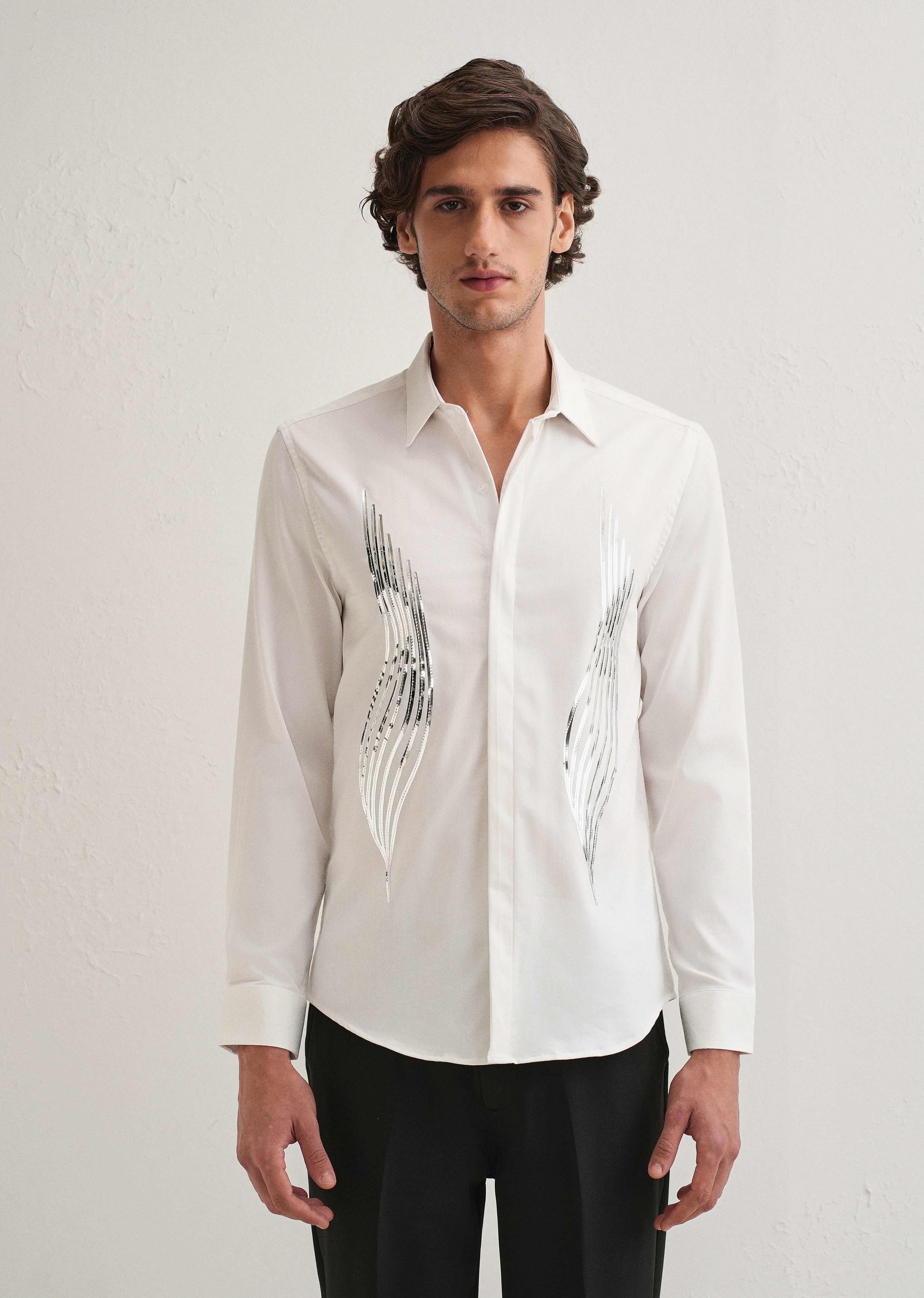 White Metallic Flare Designer Shirt