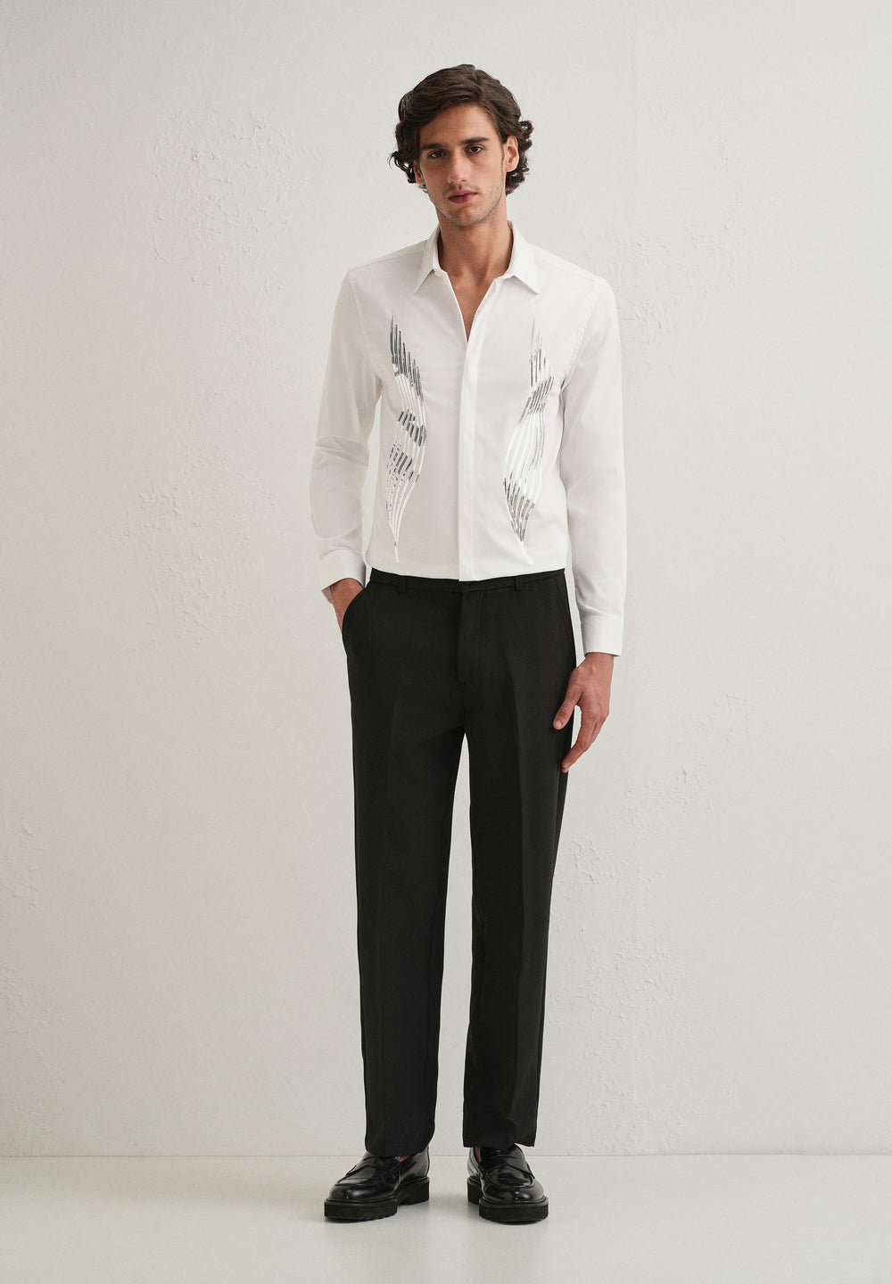 White Metallic Flare Designer Shirt