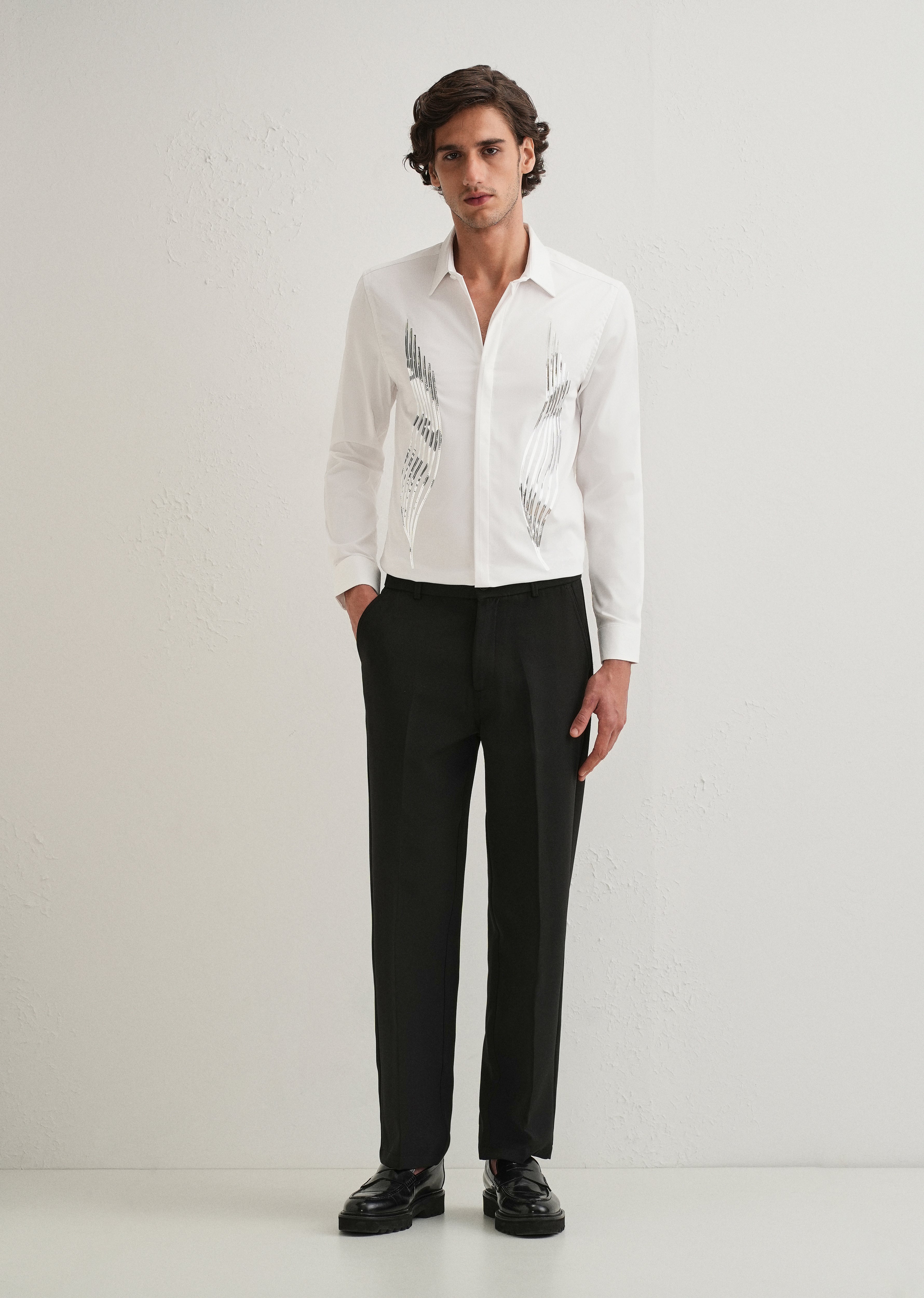 White Metallic Flare Designer Shirt