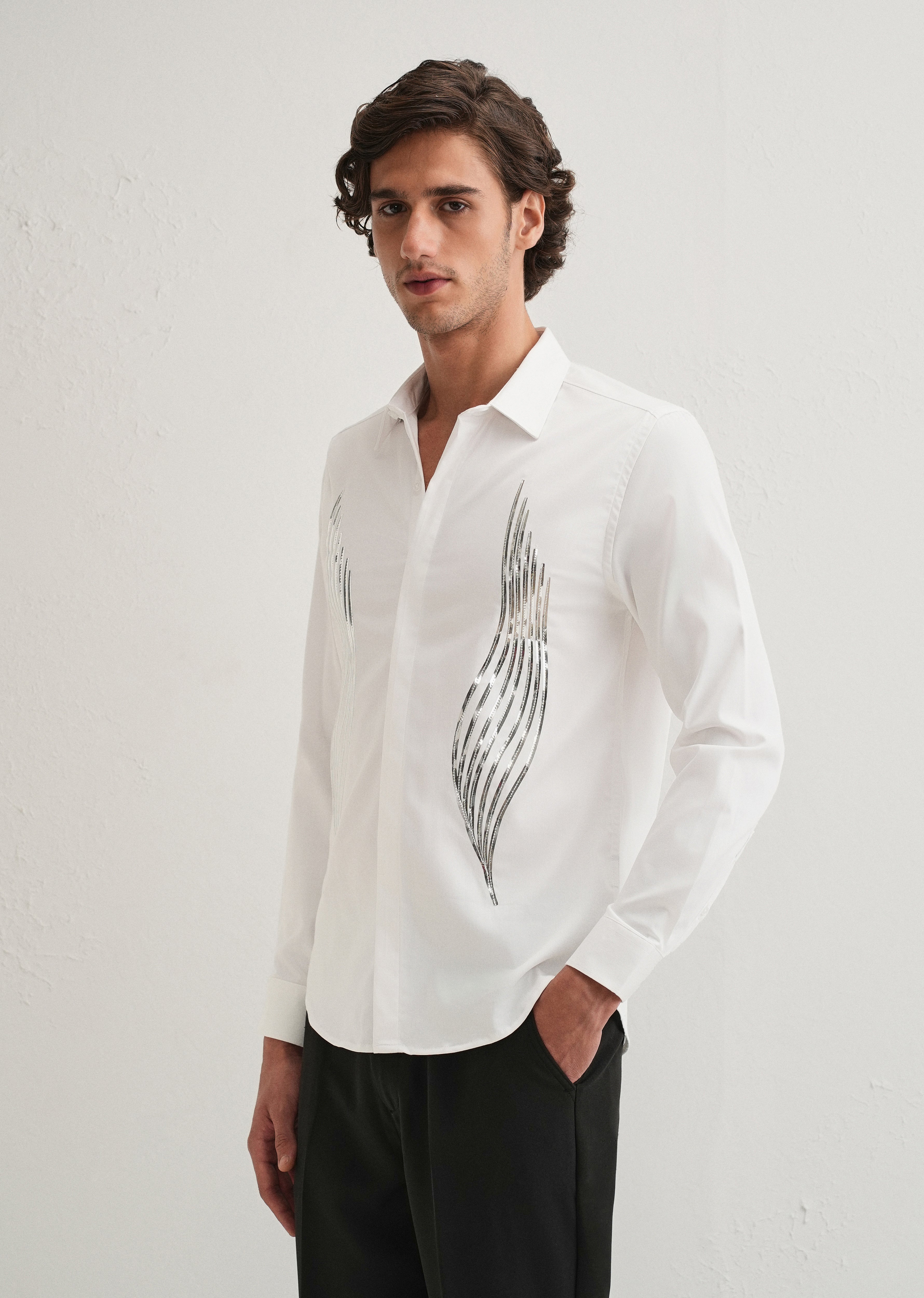 White Metallic Flare Designer Shirt