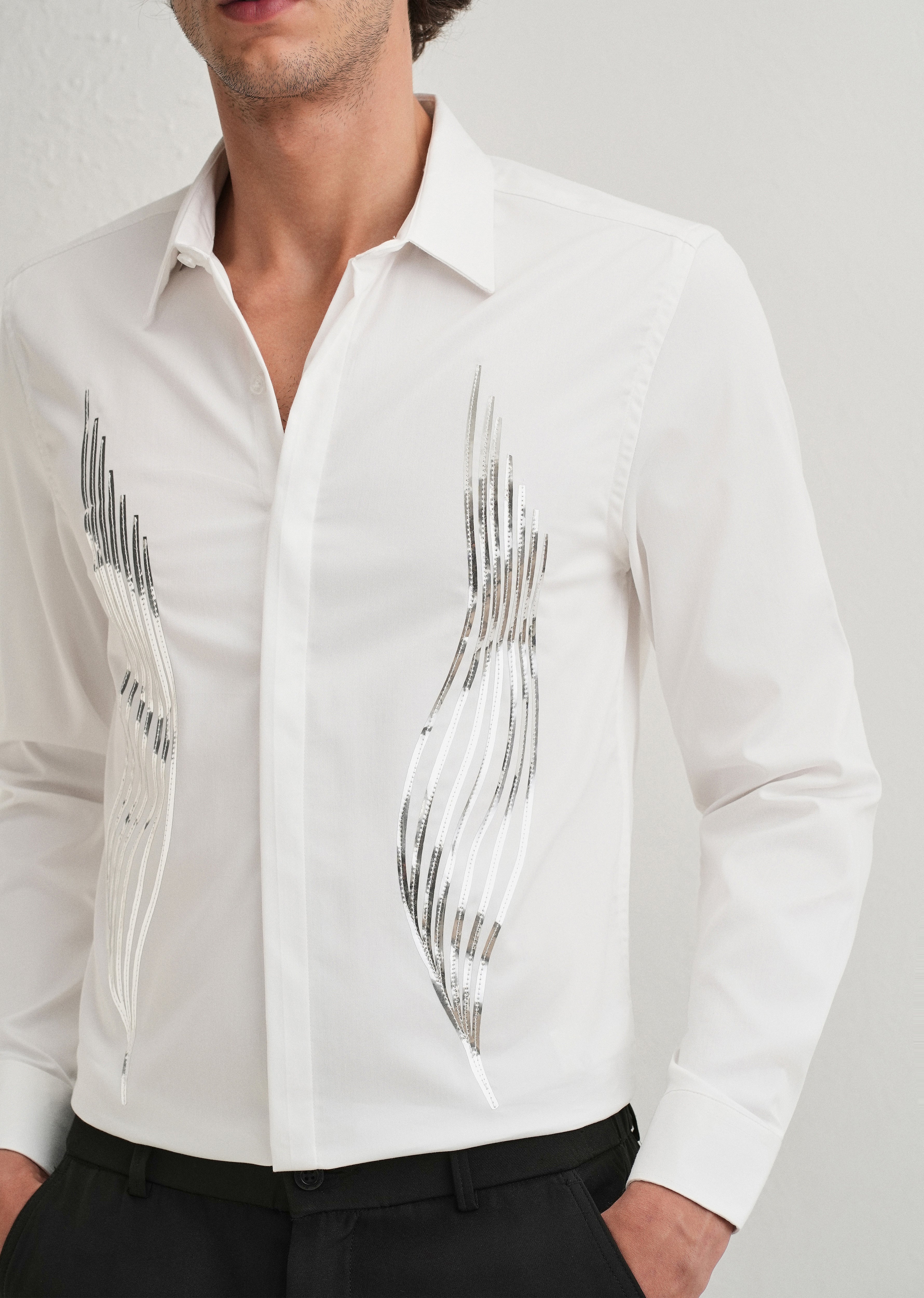White Metallic Flare Designer Shirt