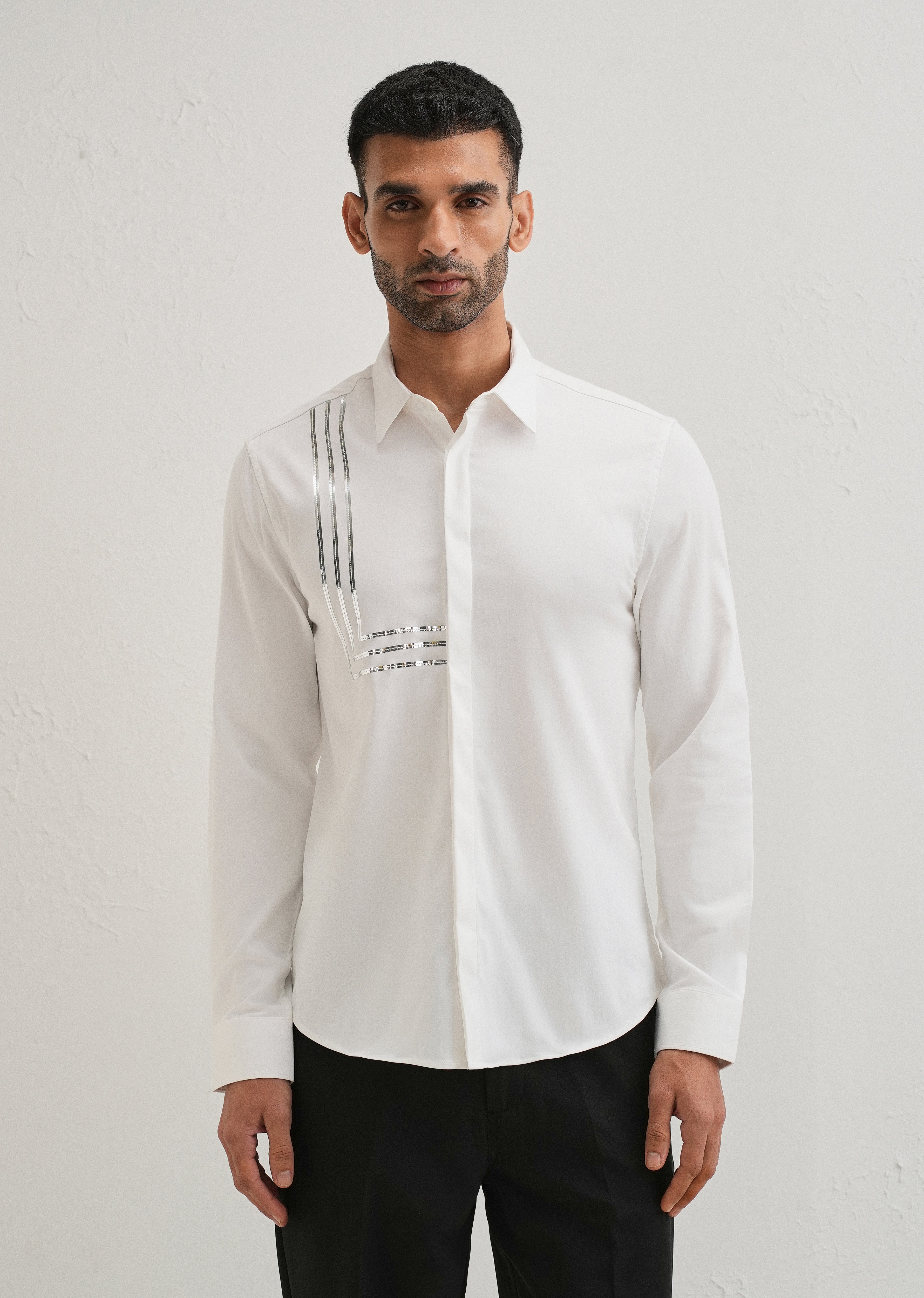 White Metallic Stripe Designer Shirt