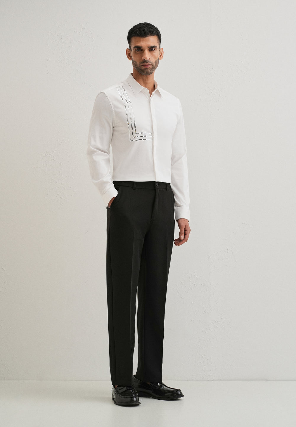 White Metallic Stripe Designer Shirt