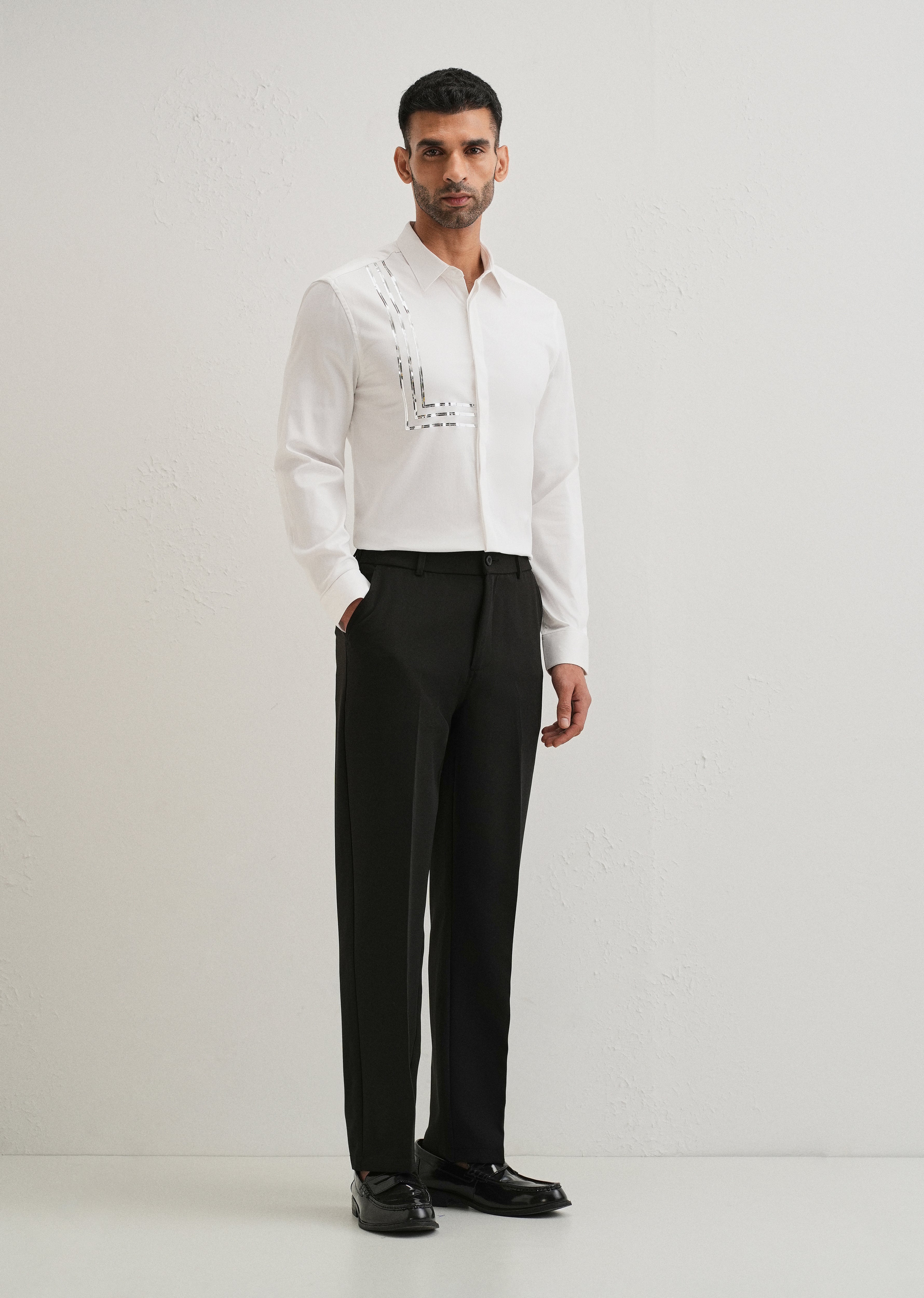 White Metallic Stripe Designer Shirt