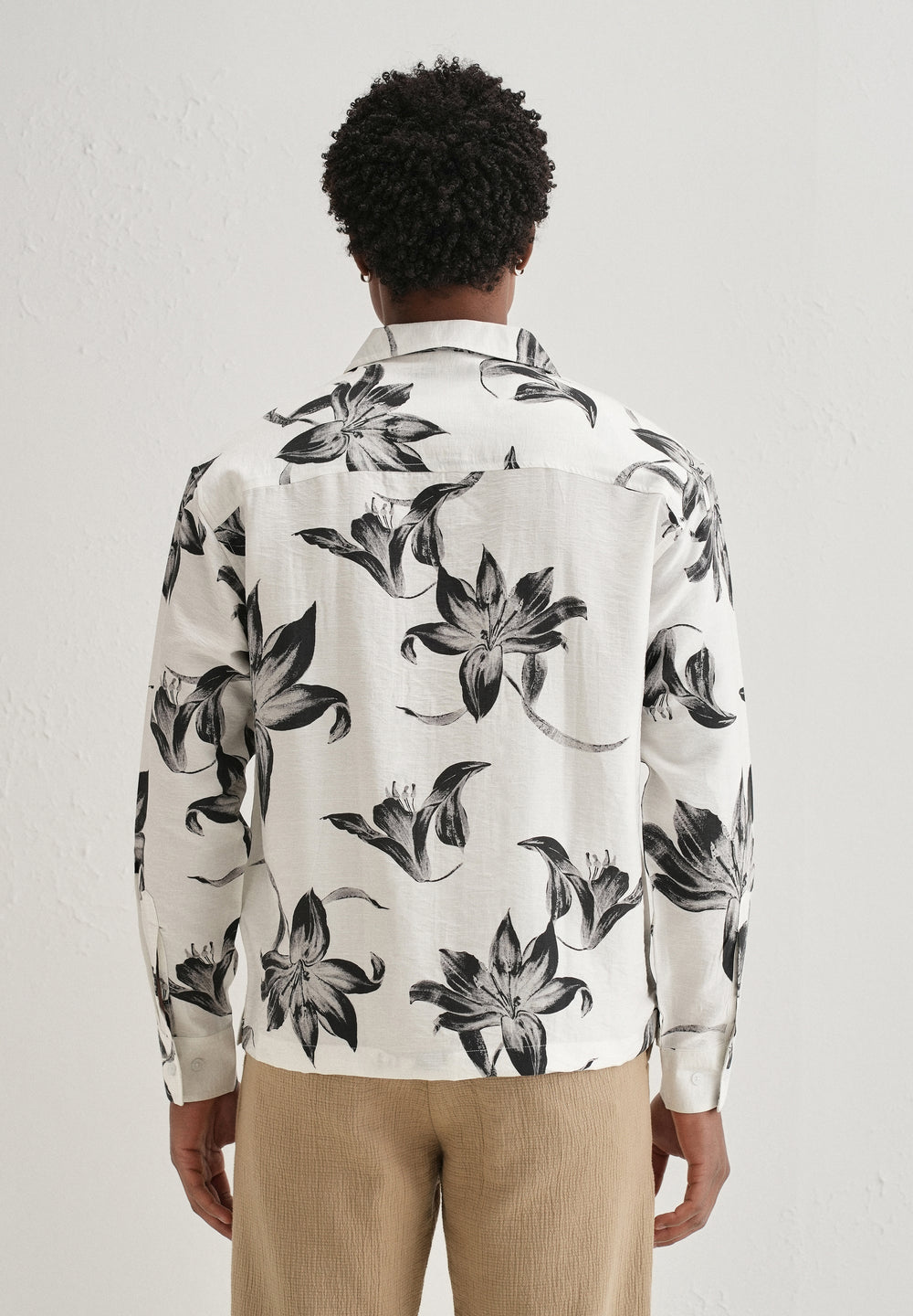 White Monochrome Lily Floral Printed Shirt