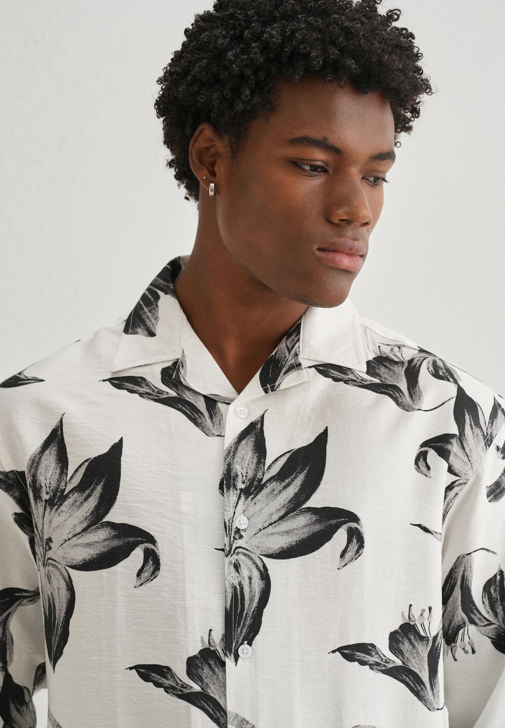 White Monochrome Lily Floral Printed Shirt