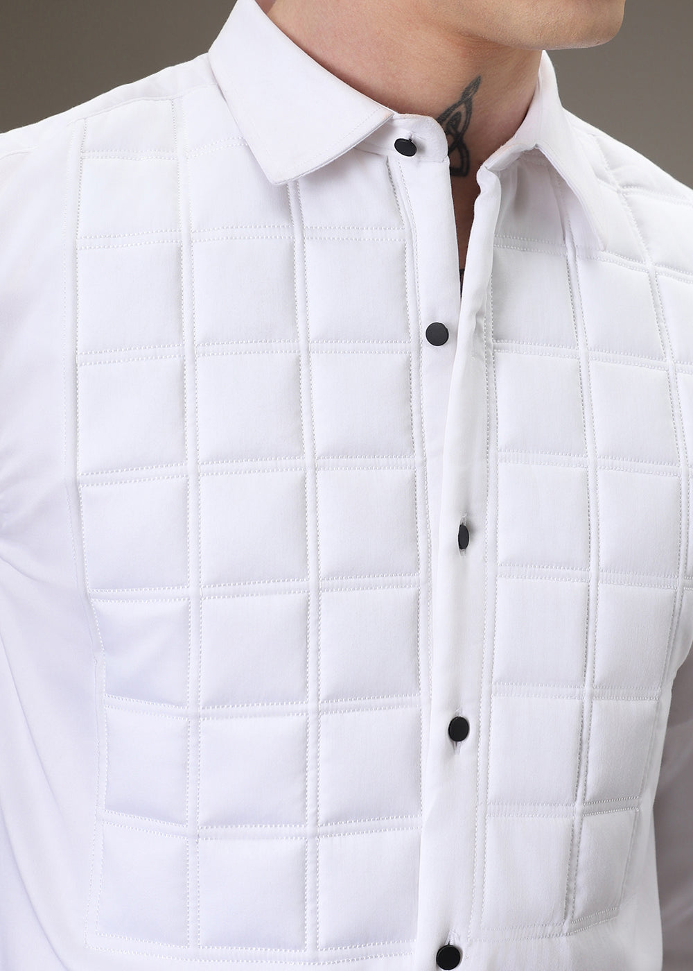 White Padded Check Designer Shirt