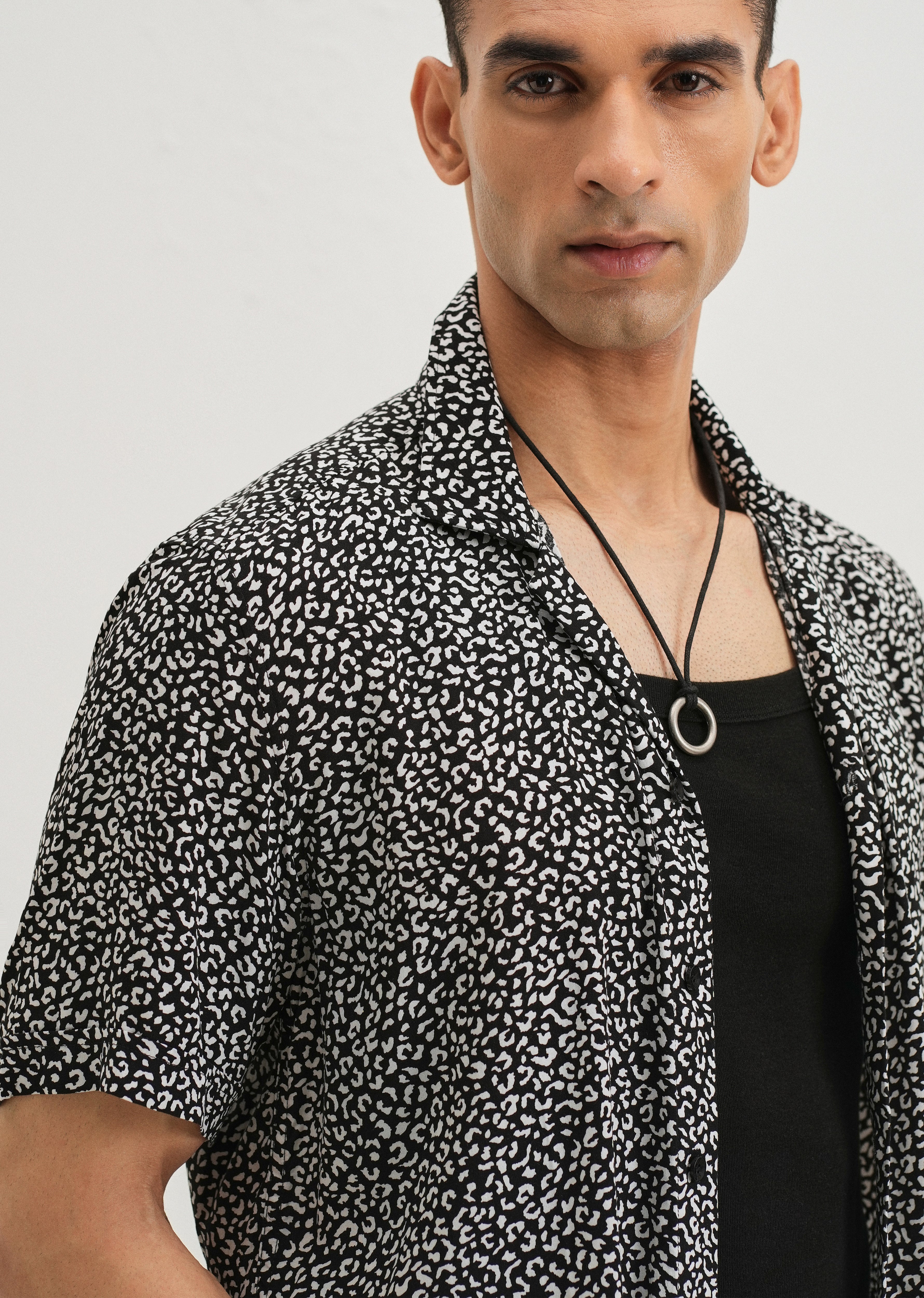 White Panthera Print Half sleeve shirt