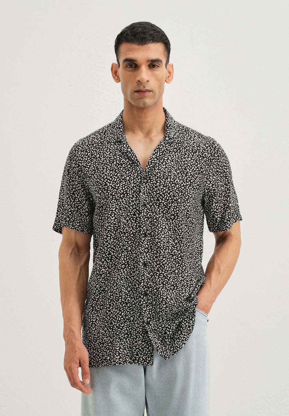White Panthera Print Half sleeve shirt