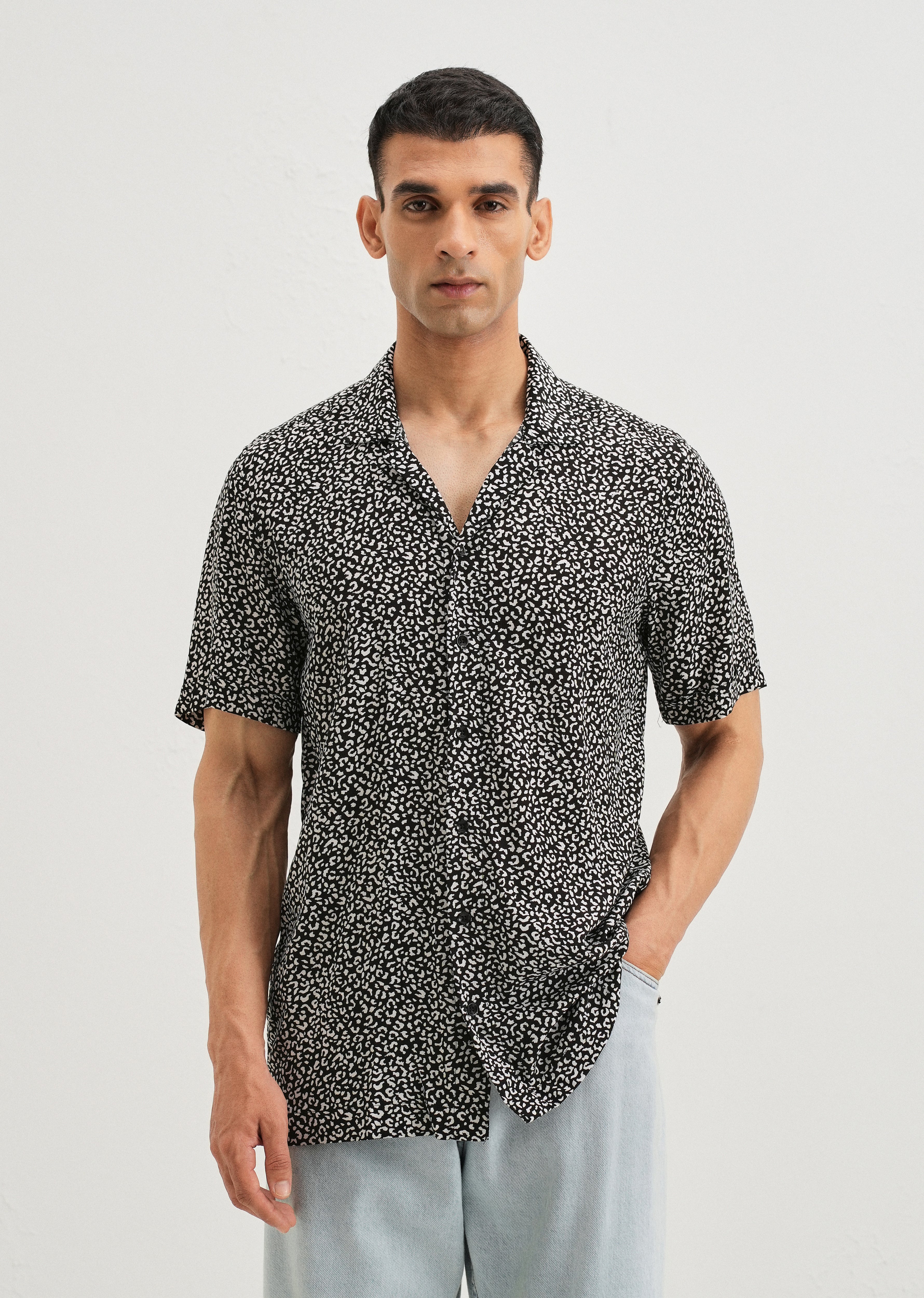 White Panthera Print Half sleeve shirt