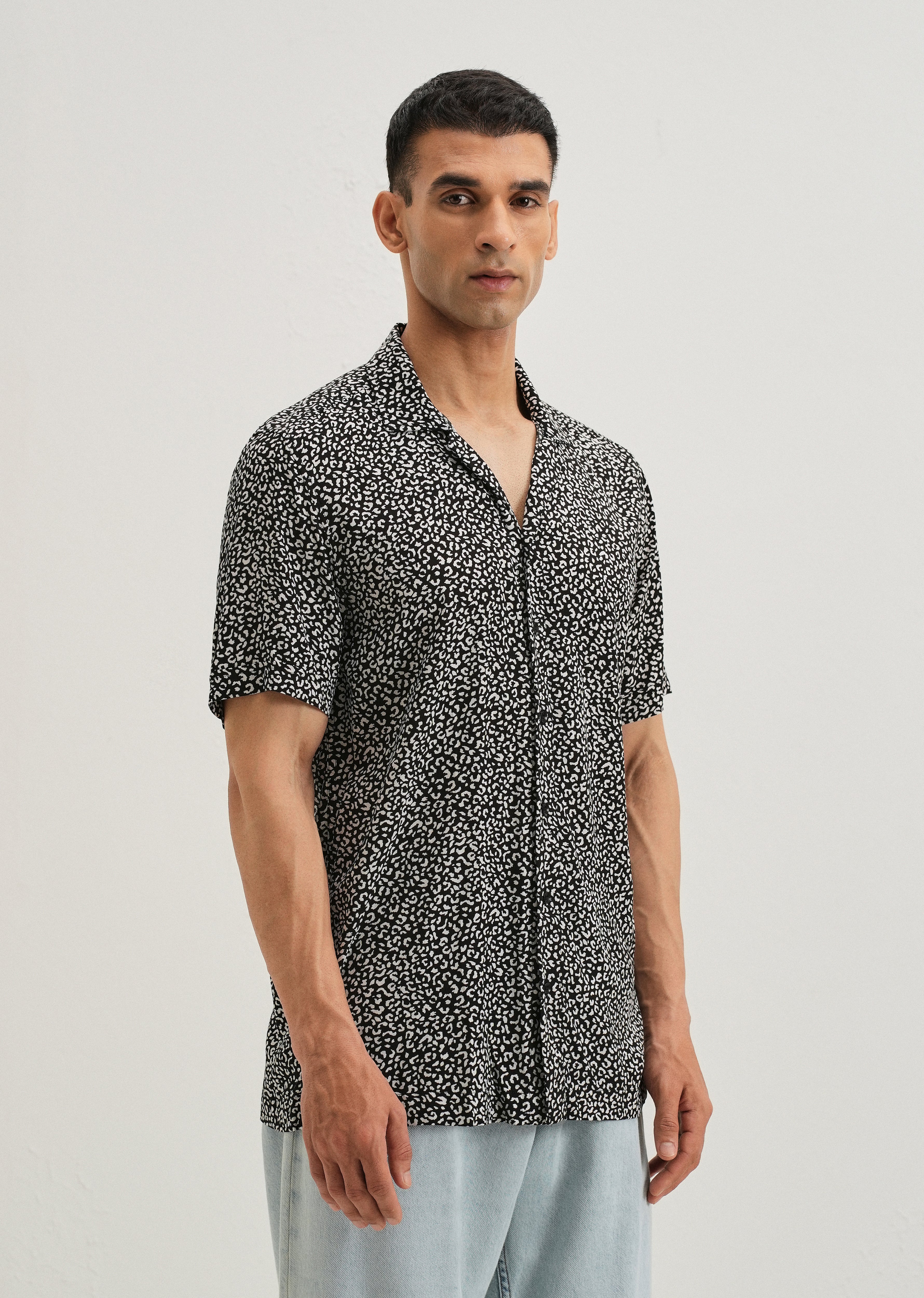 White Panthera Print Half sleeve shirt