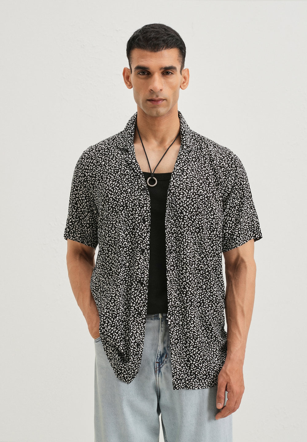 White Panthera Print Half sleeve shirt