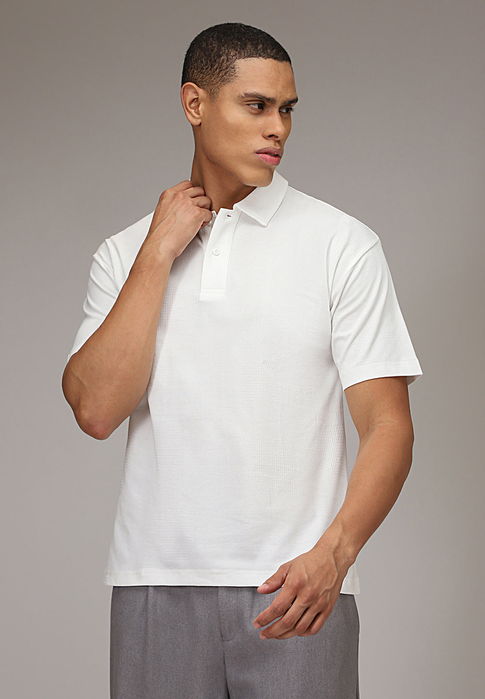 White Patterned Polo T-shirt
