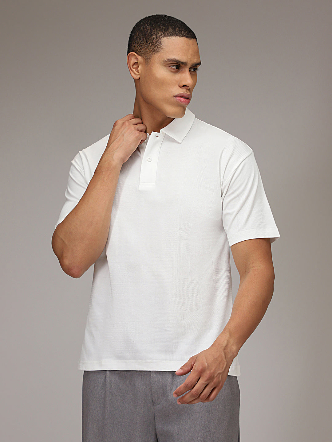 White Patterned Polo T-shirt