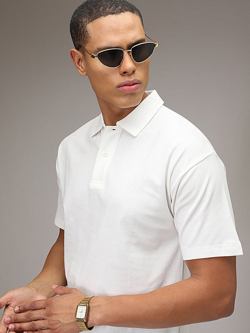 White Patterned Polo T-shirt