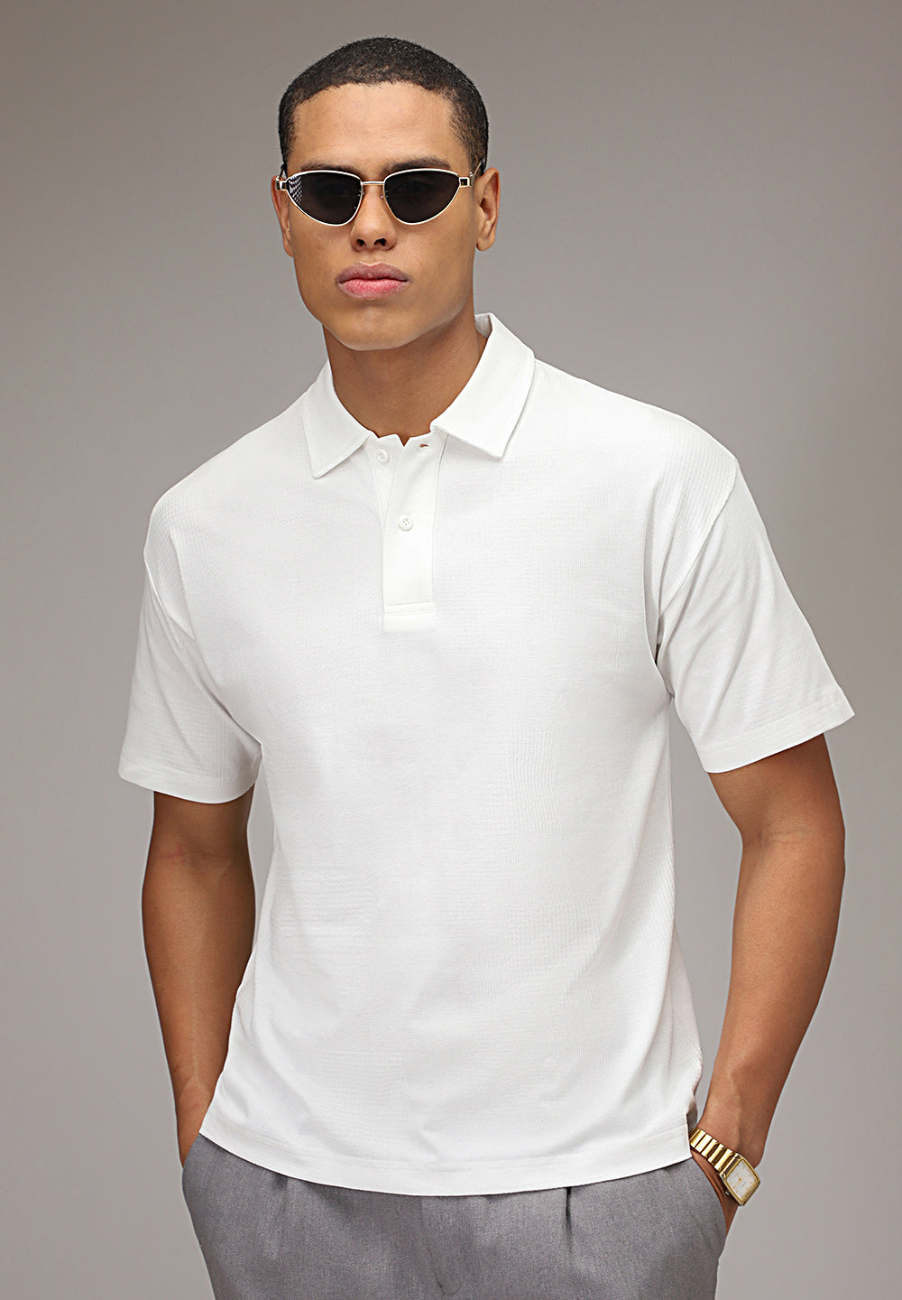 White Patterned Polo T-shirt