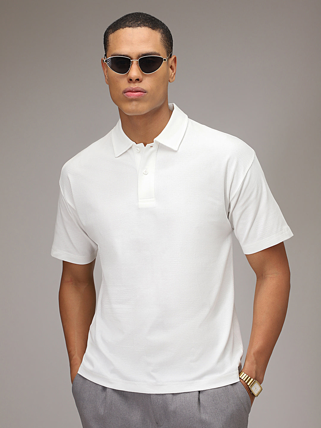 White Patterned Polo T-shirt