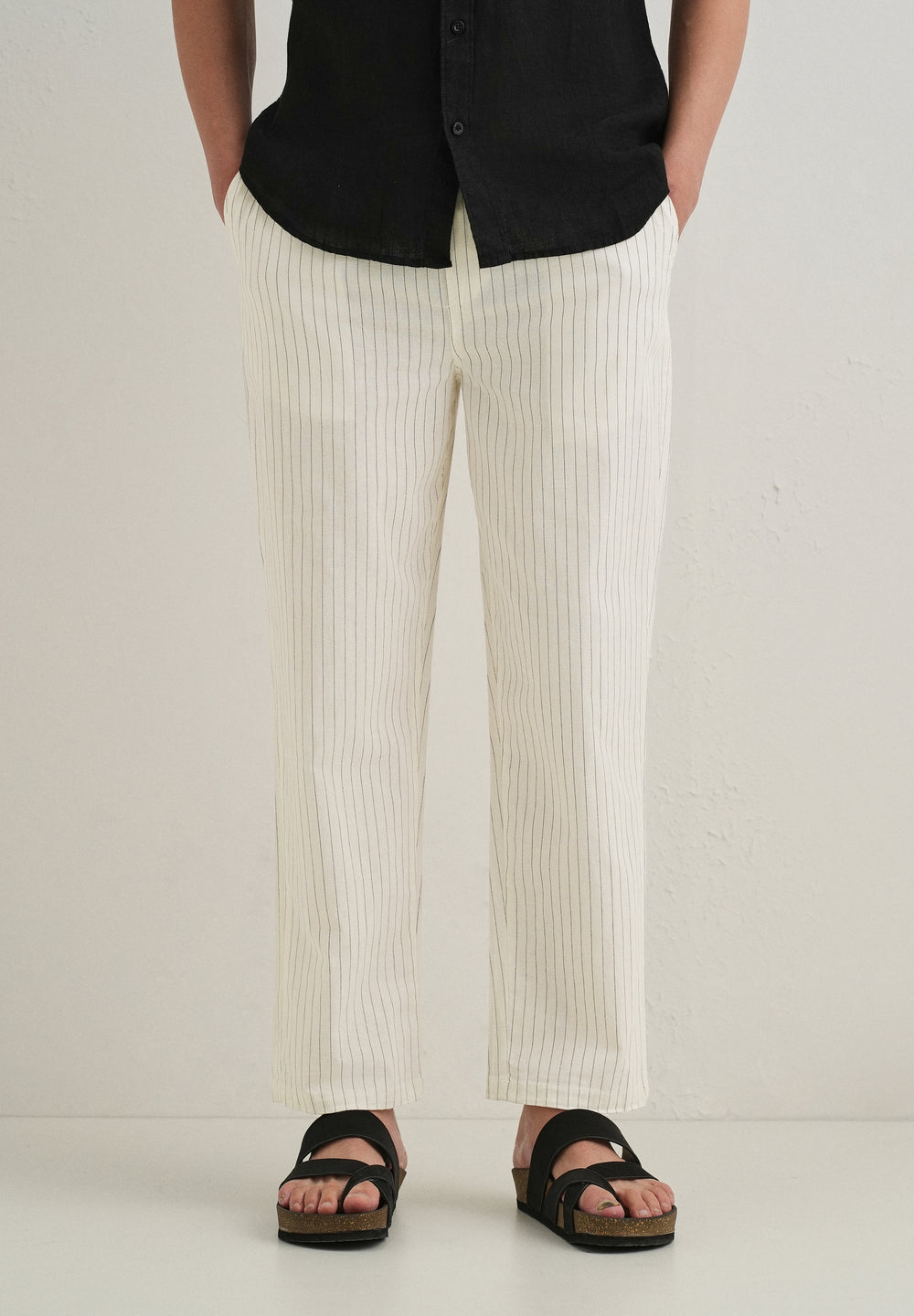 White Pin Cotton Linen Pant