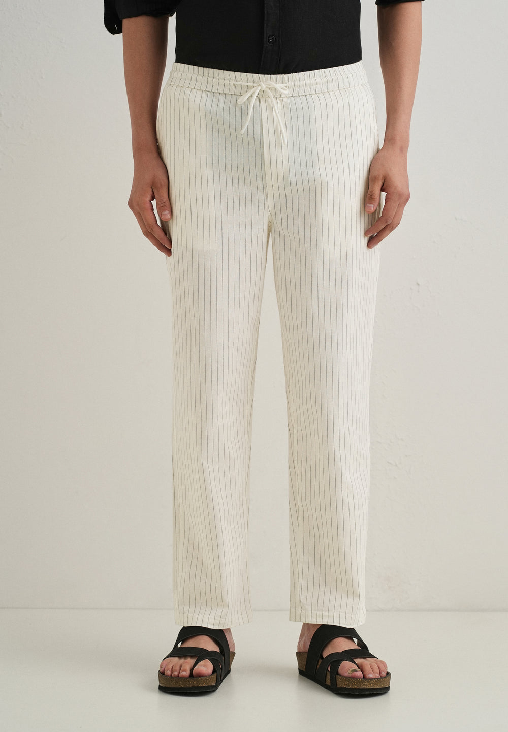 White Pin Cotton Linen Pant