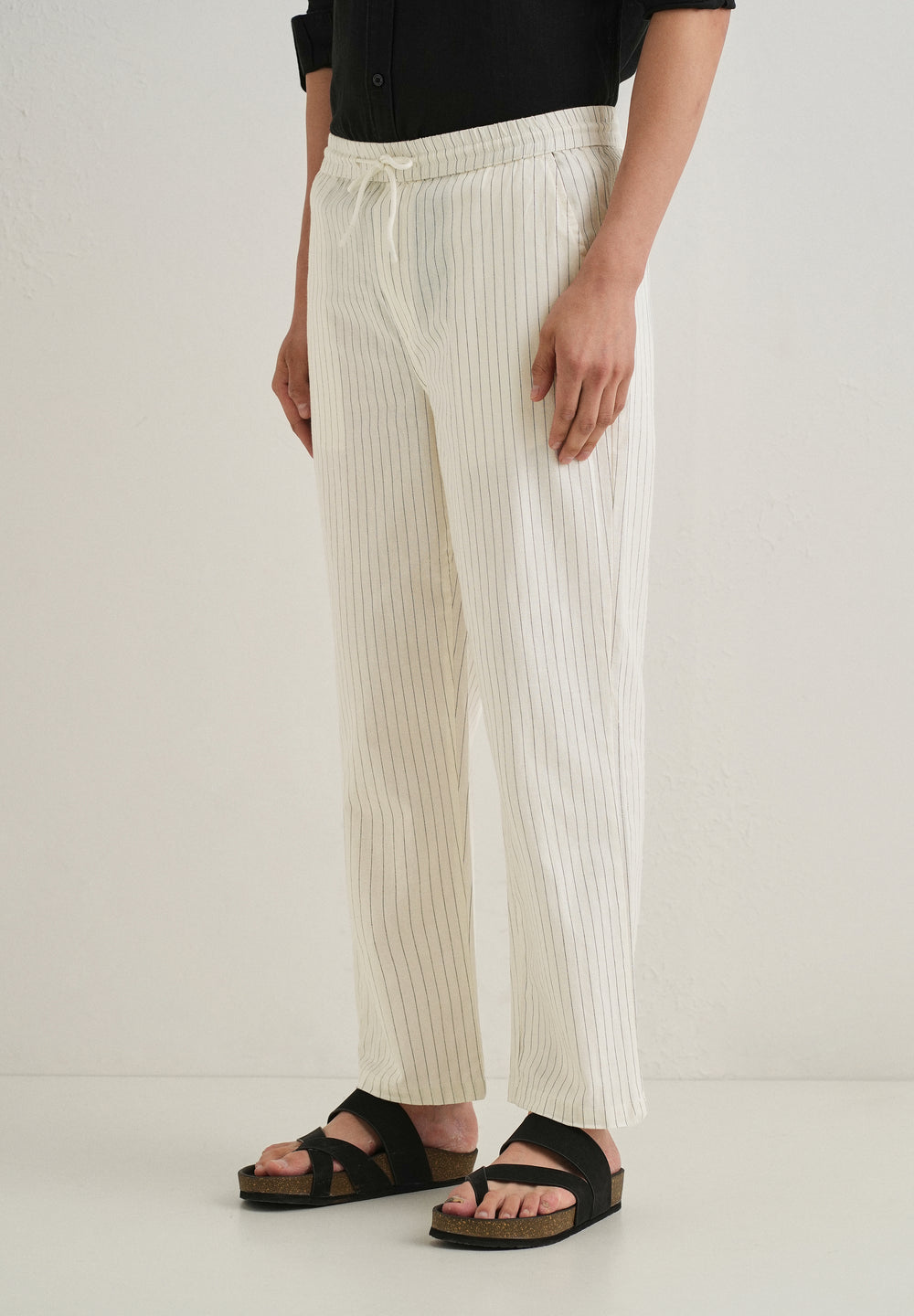 White Pin Cotton Linen Pant