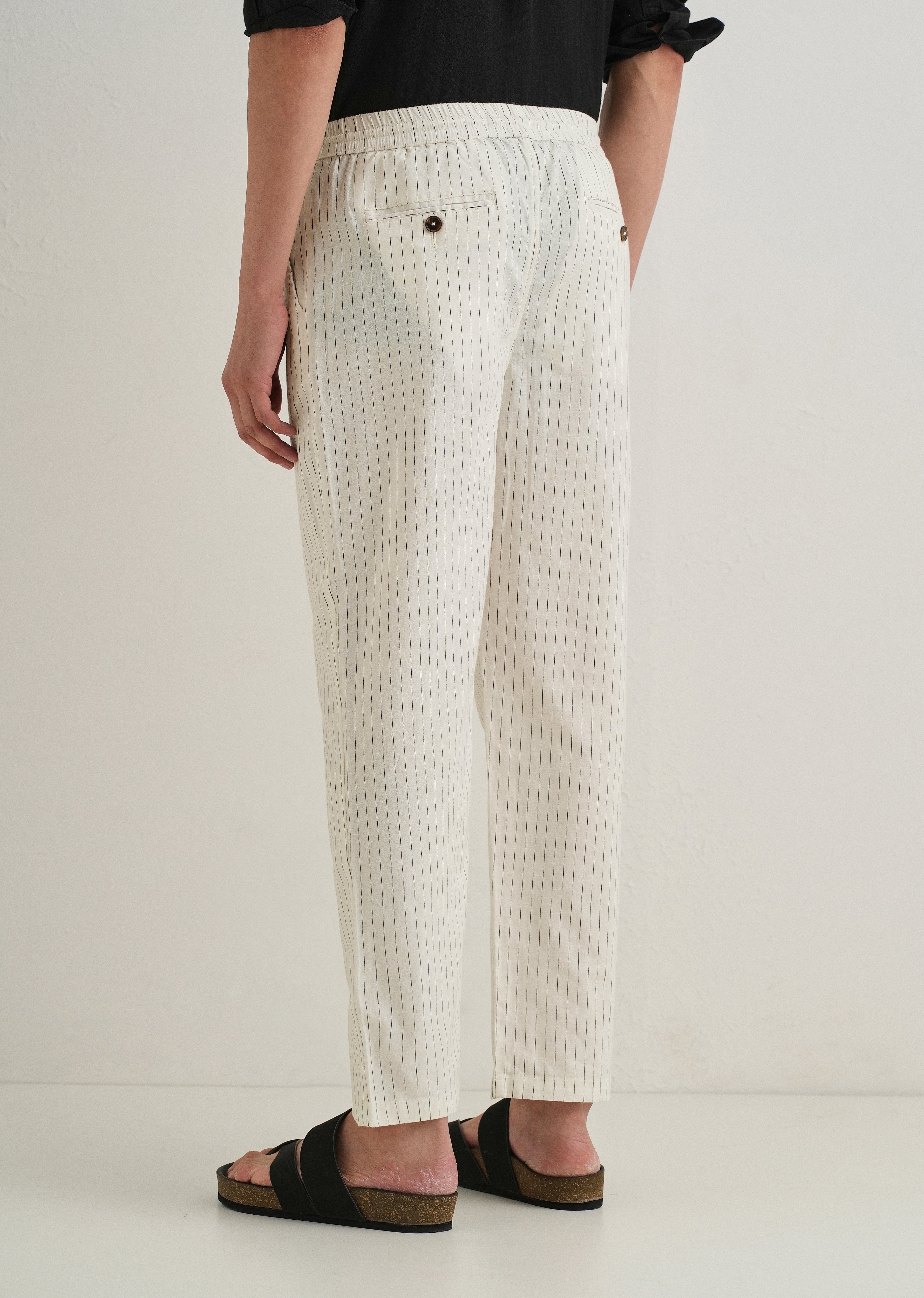 White Pin Cotton Linen Pant