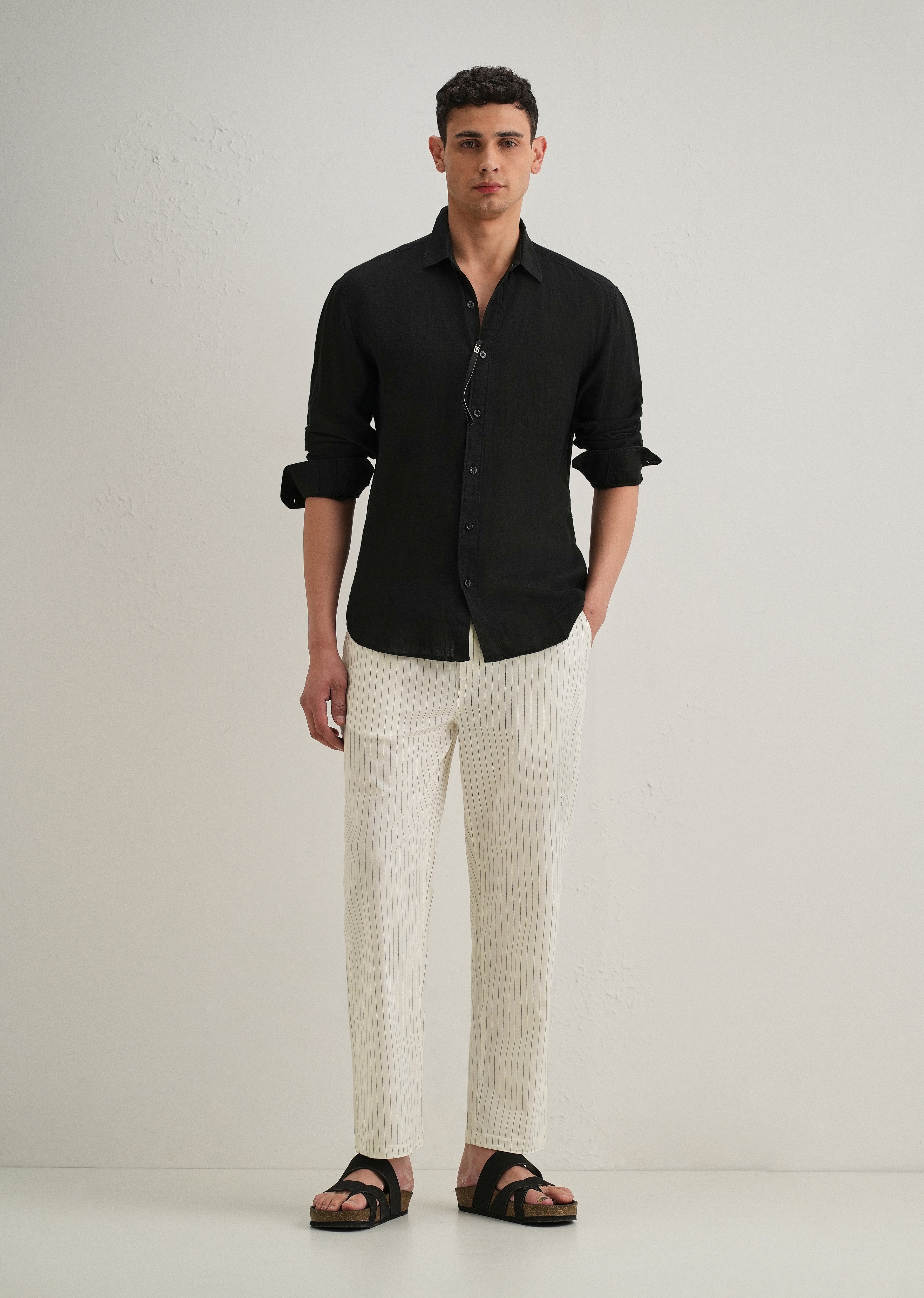 White Pin Cotton Linen Pant