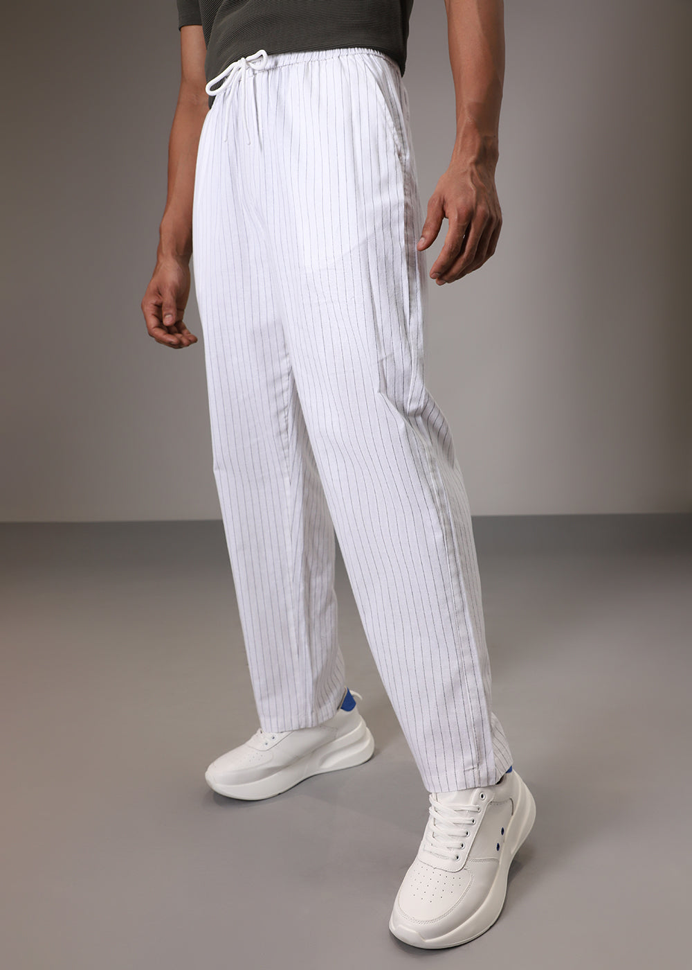 White Pin Striped Linen Pant