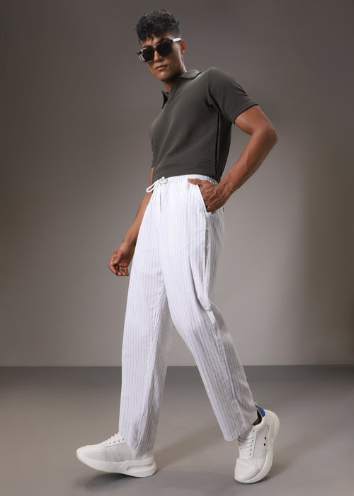 White Pin Cotton Linen Pant