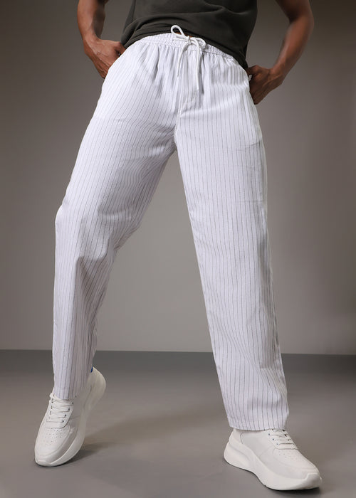 White Pin Cotton Linen Pant