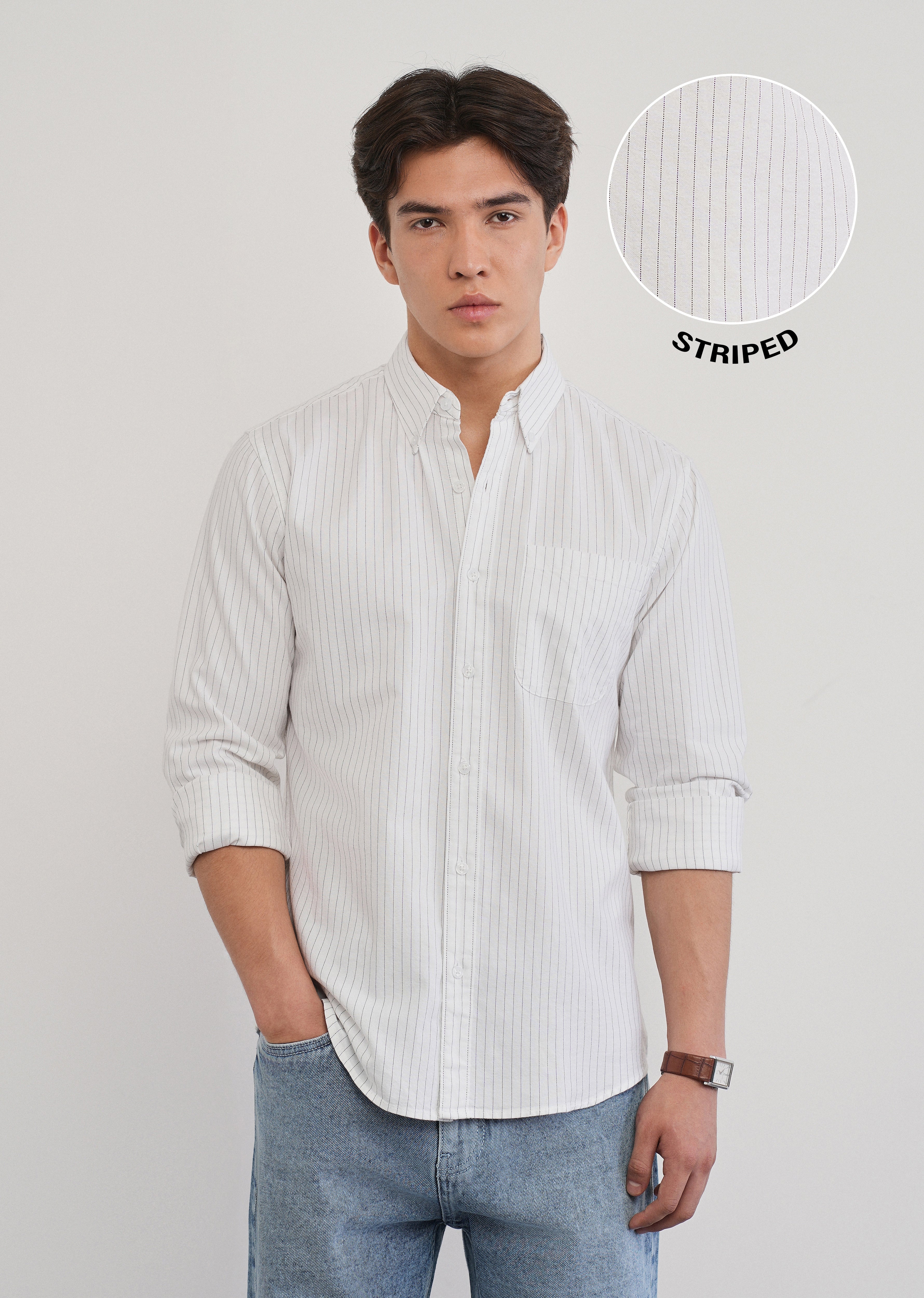 White Pinstripe Cotton Shirt