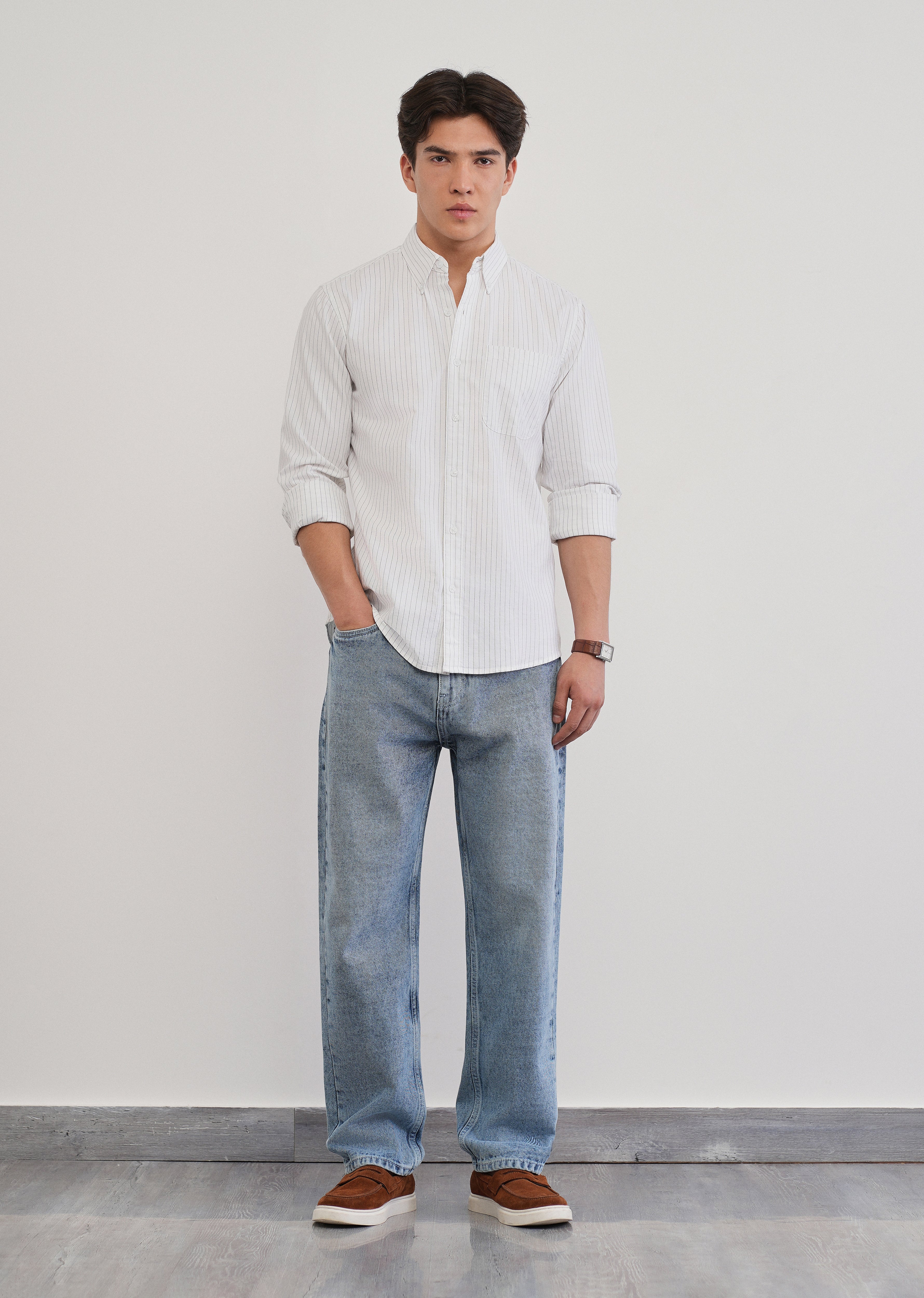 White Pinstripe Cotton Shirt