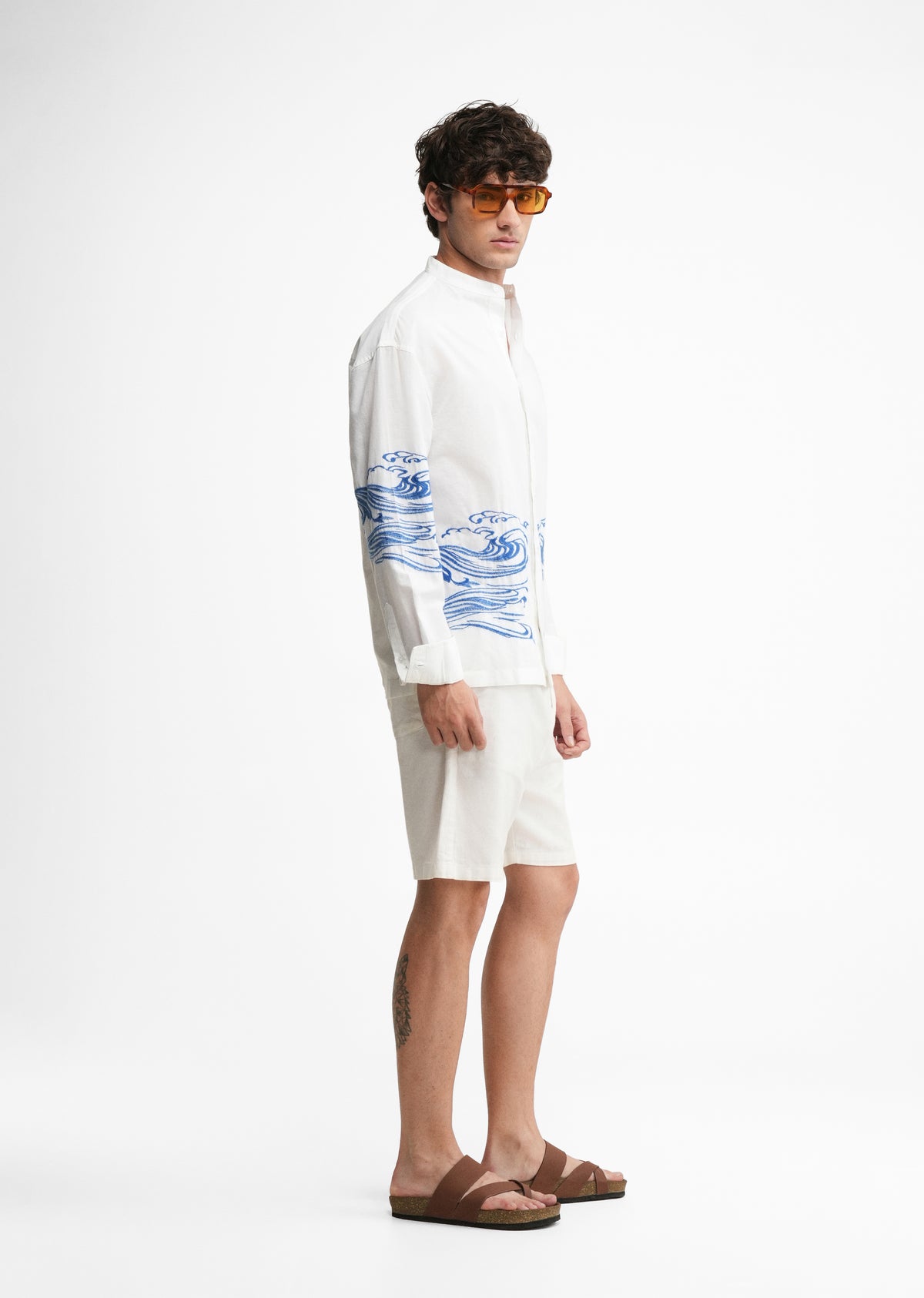 White Placement Embroidered Shirt