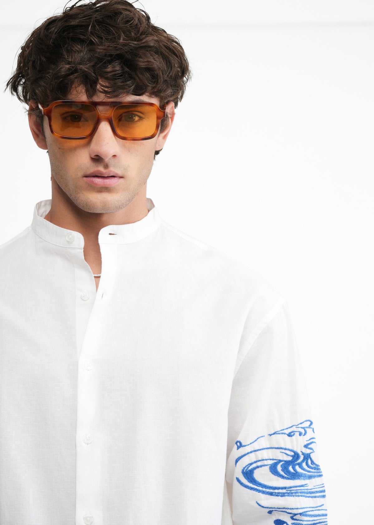 White Placement Embroidered Shirt