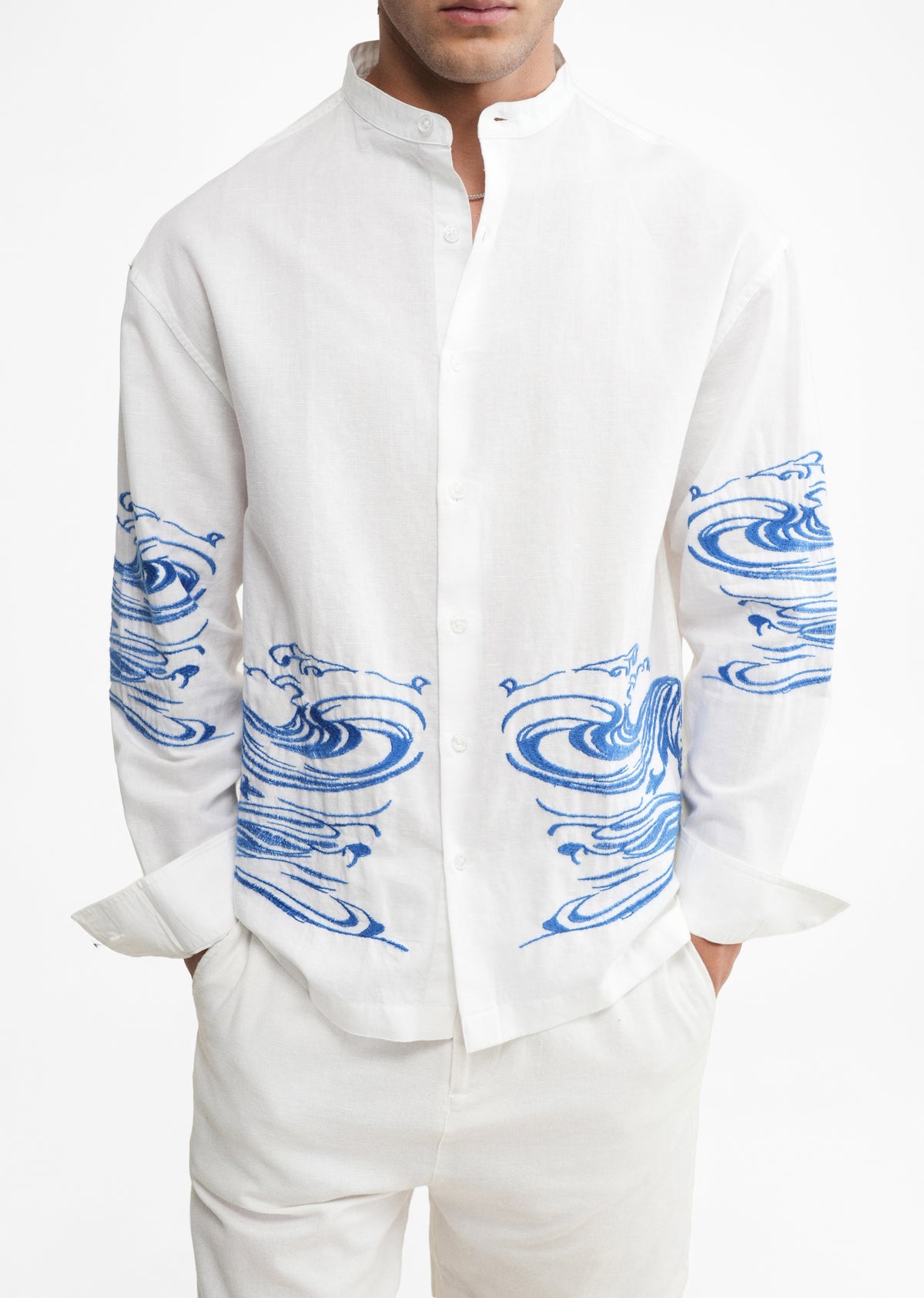 White Placement Embroidered Shirt