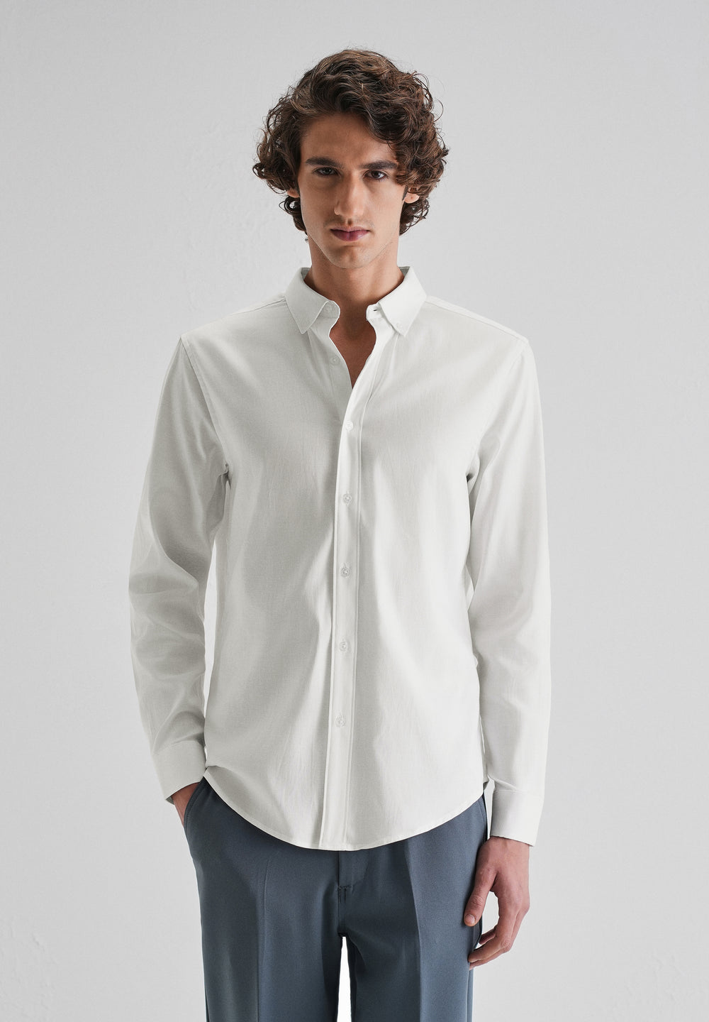 White Plain Blended Cotton Regular Fit Shirt