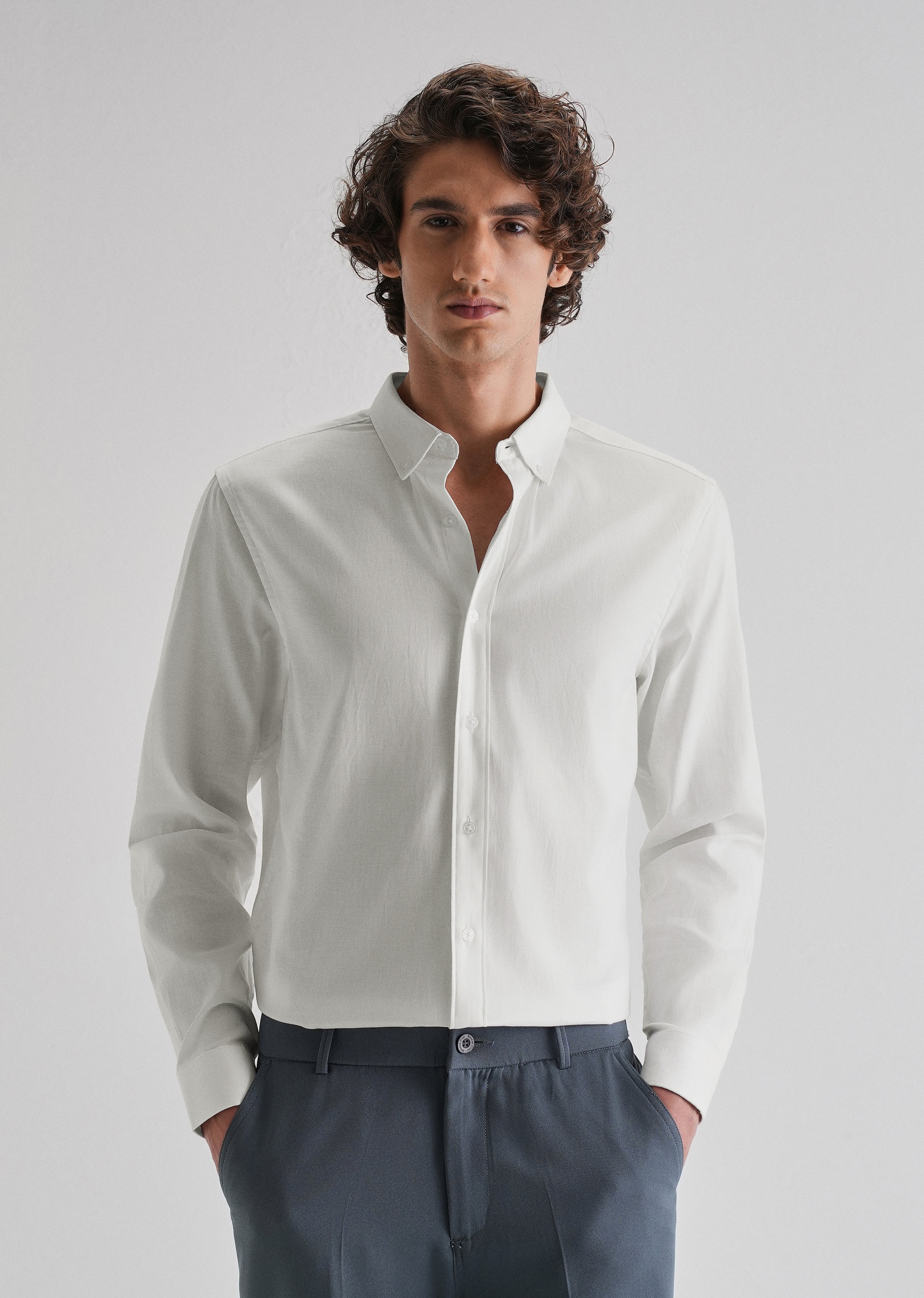 White Plain Blended Cotton Regular Fit Shirt