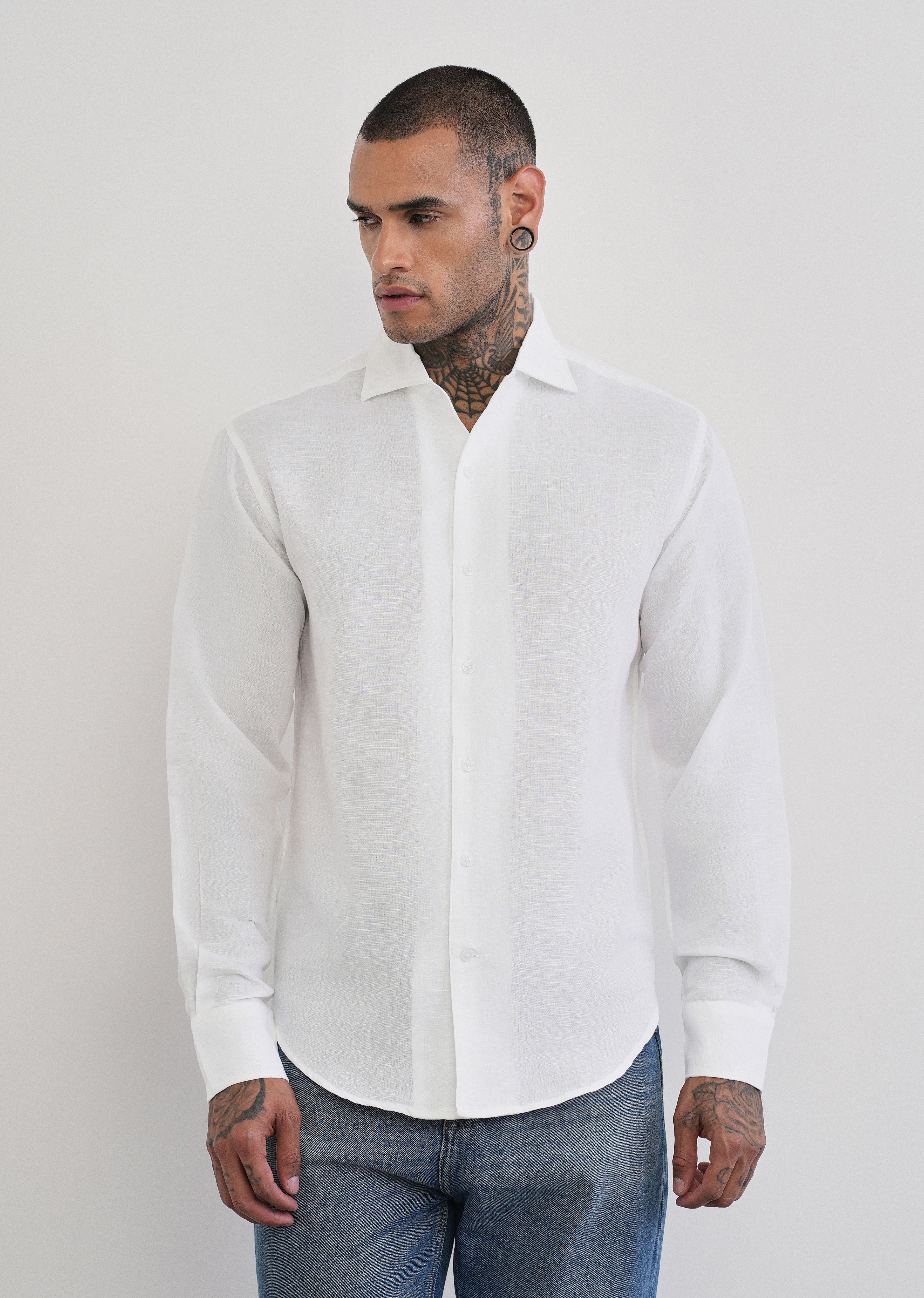 White Plain Cotton Linen Shirt