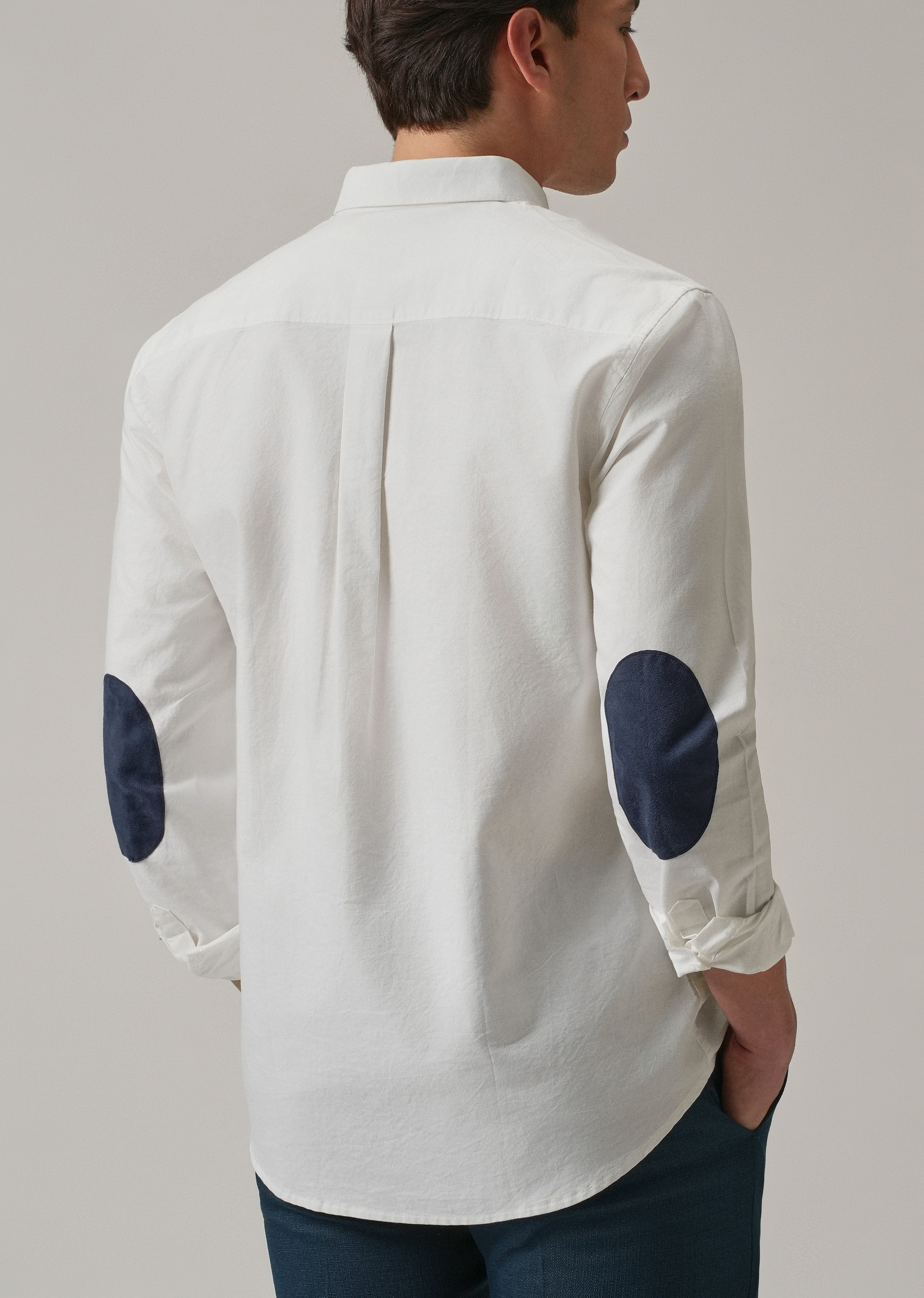 White Plain Elbow Patch Oxford Shirt