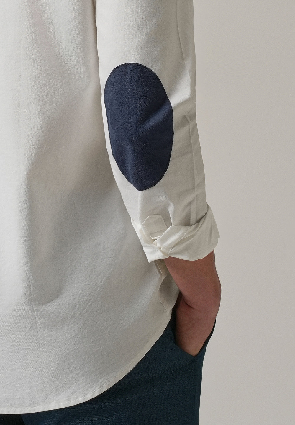 White Plain Elbow Patch Oxford Shirt