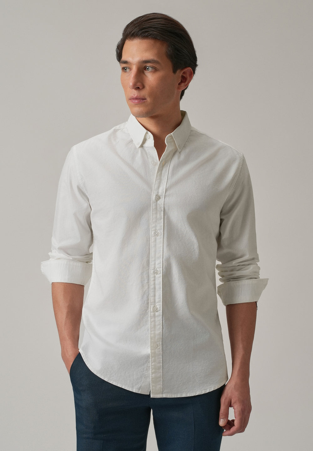 White Plain Elbow Patch Oxford Shirt
