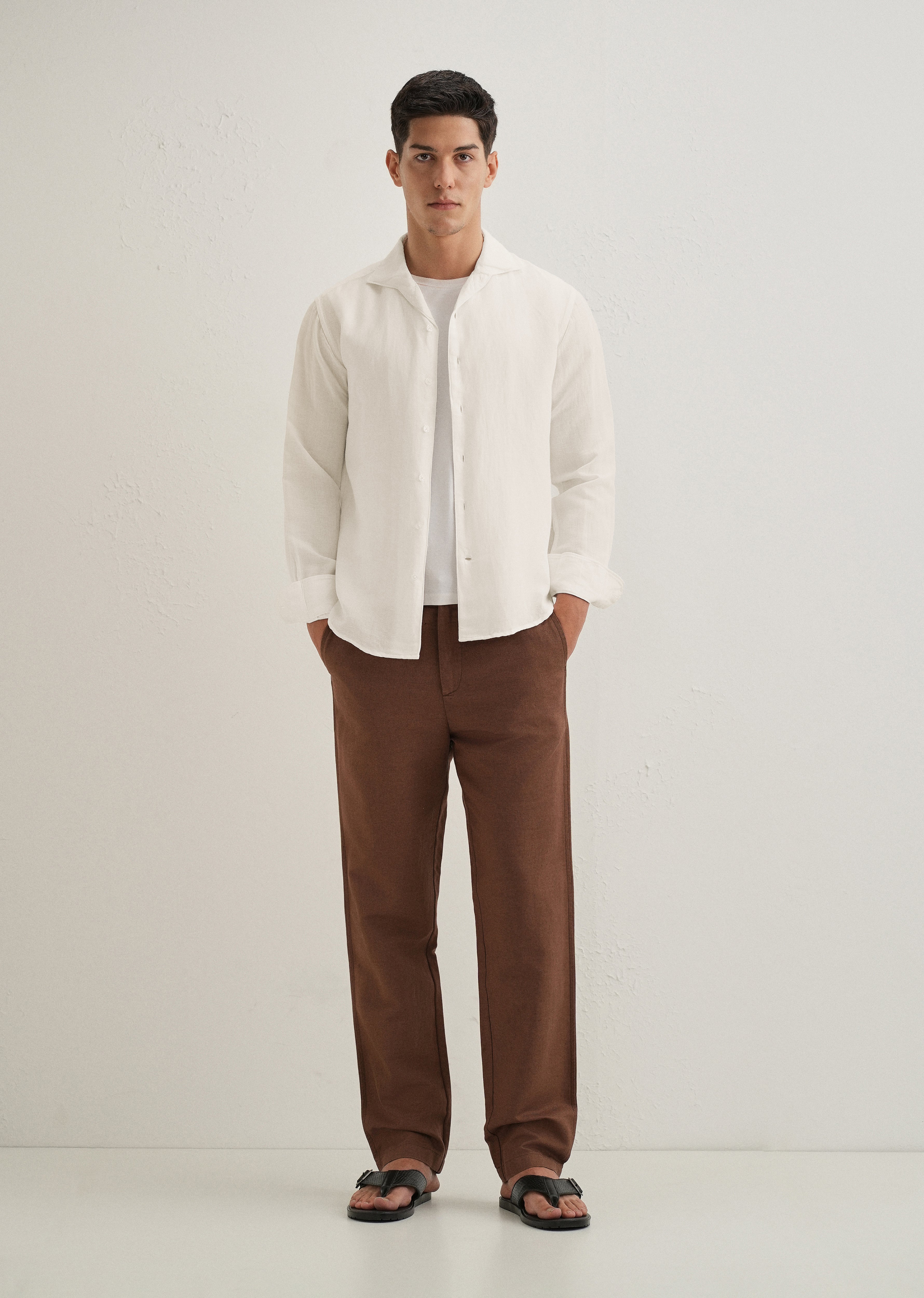 White Plain Linen Viscose Shirt