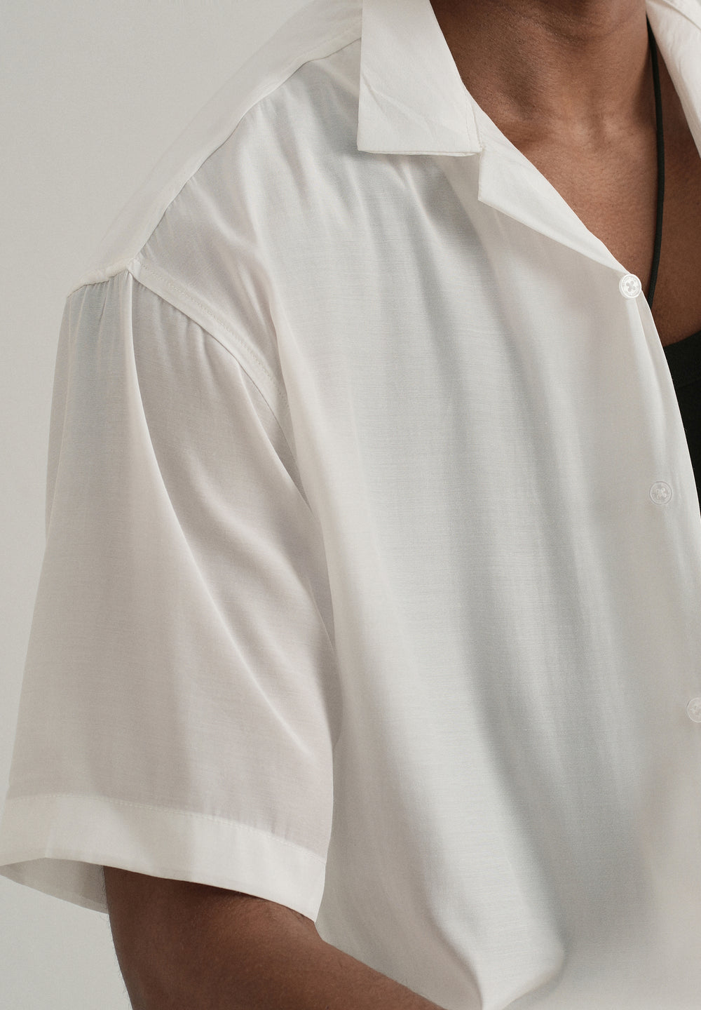 White Plain Sheen Cuban Collar Shirt
