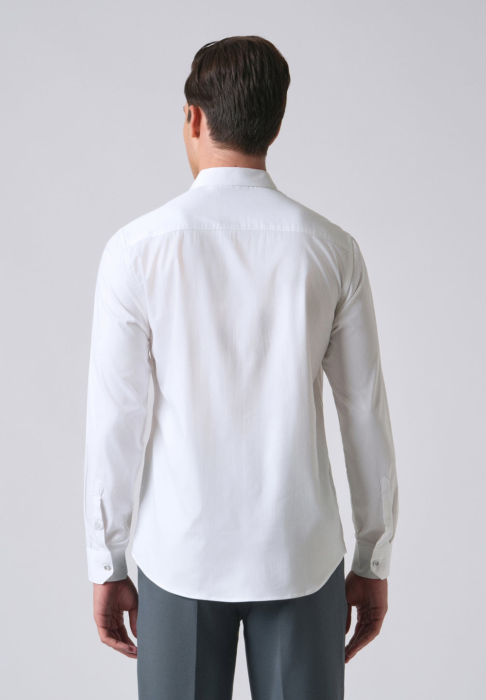 White Cotton Stretch Plain Shirt